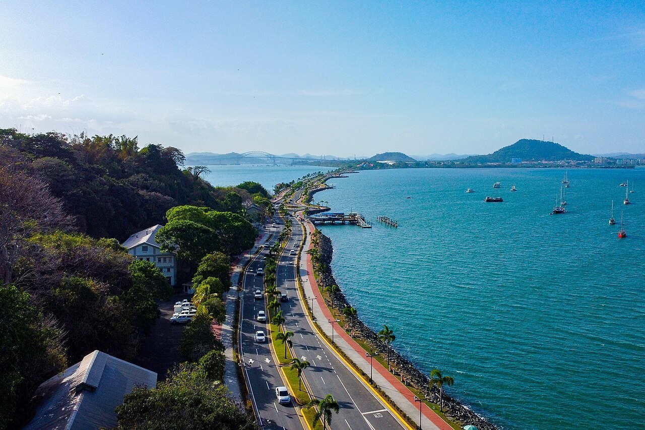 Aerial view of the Amador Causeway in Panama City