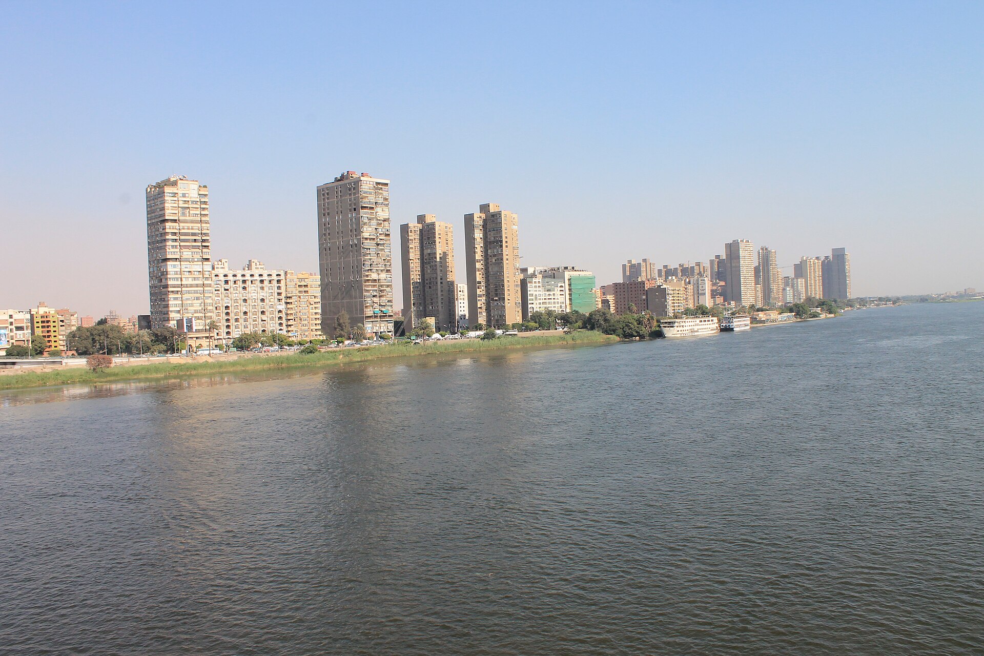 The Cairo skyline along the Nile in Egypt, about 20 kilometres east of the Giza plateau where Shakira performs on 28 November 2026