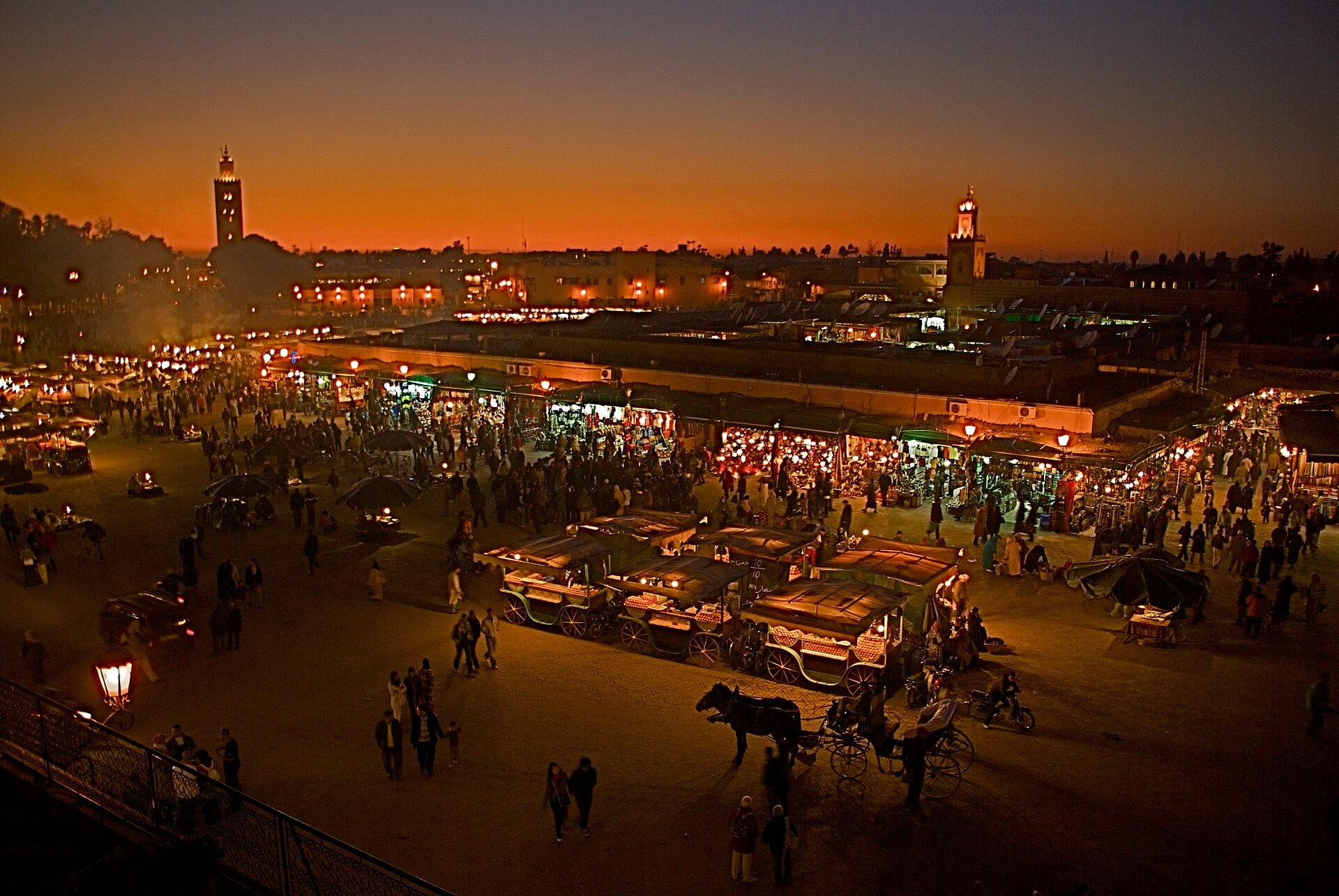 Jemaa el-Fnaa square in Marrakech at night, venue of the film festival’s free open-air screenings