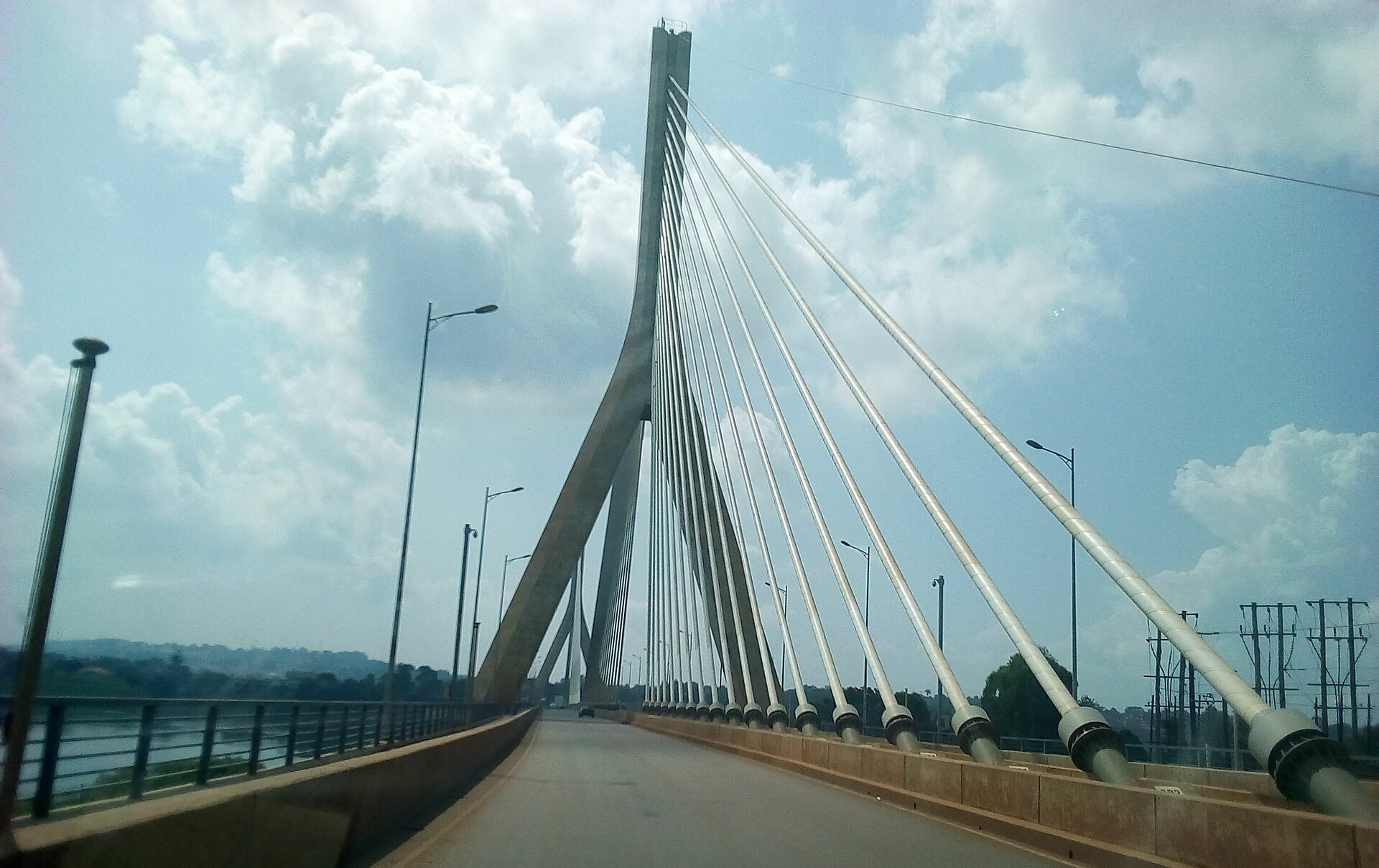 The cable-stayed Source of the Nile Bridge in Jinja, on the road east from Kampala.