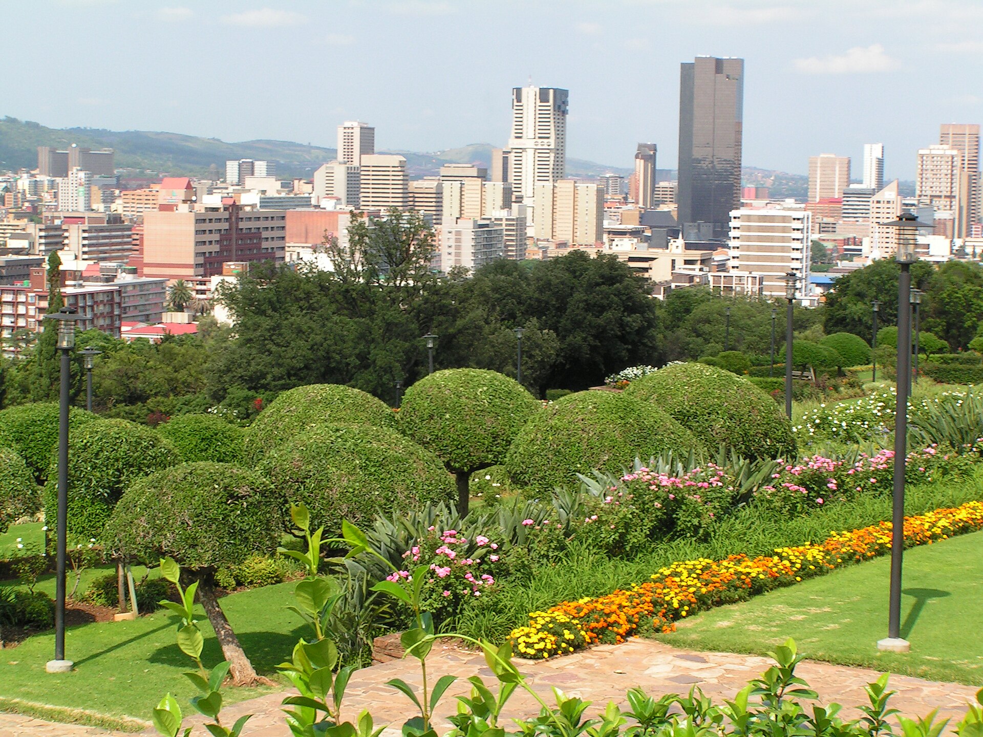 The Pretoria skyline seen from the gardens of the Union Buildings