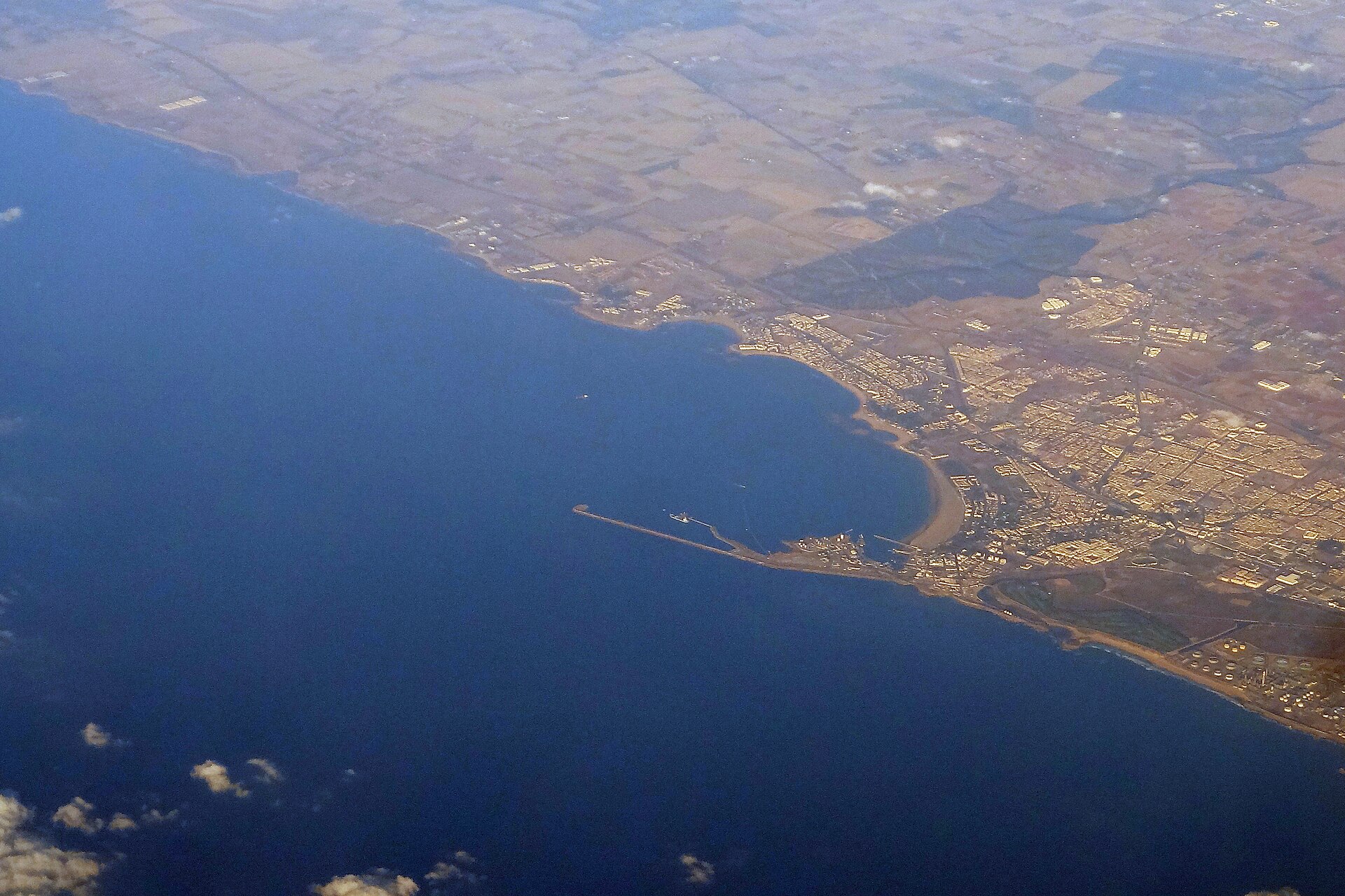 Aerial view of Mohammedia and its port on Morocco's Atlantic coast