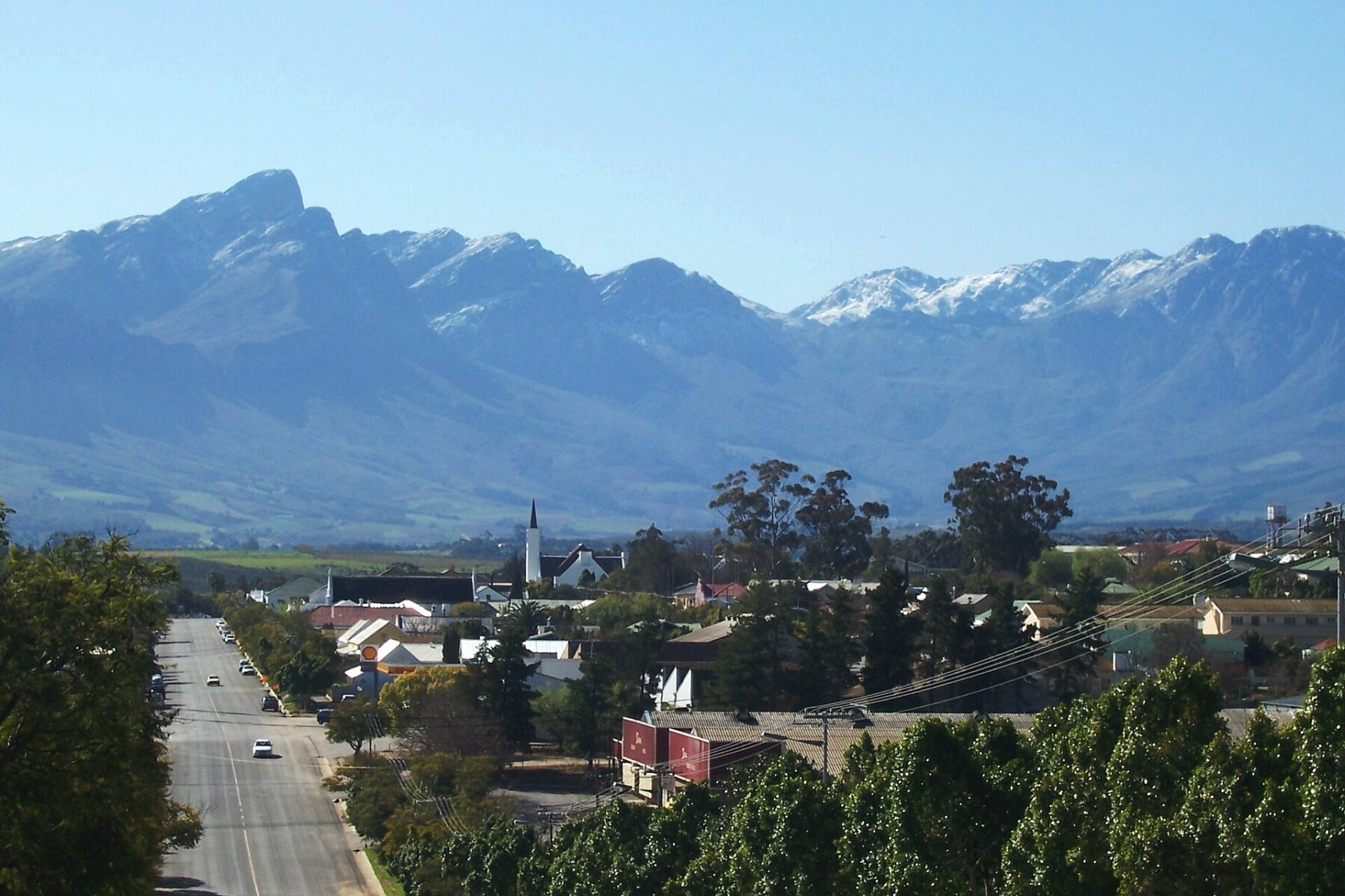 The town of Tulbagh beneath mountains in South Africa's Western Cape