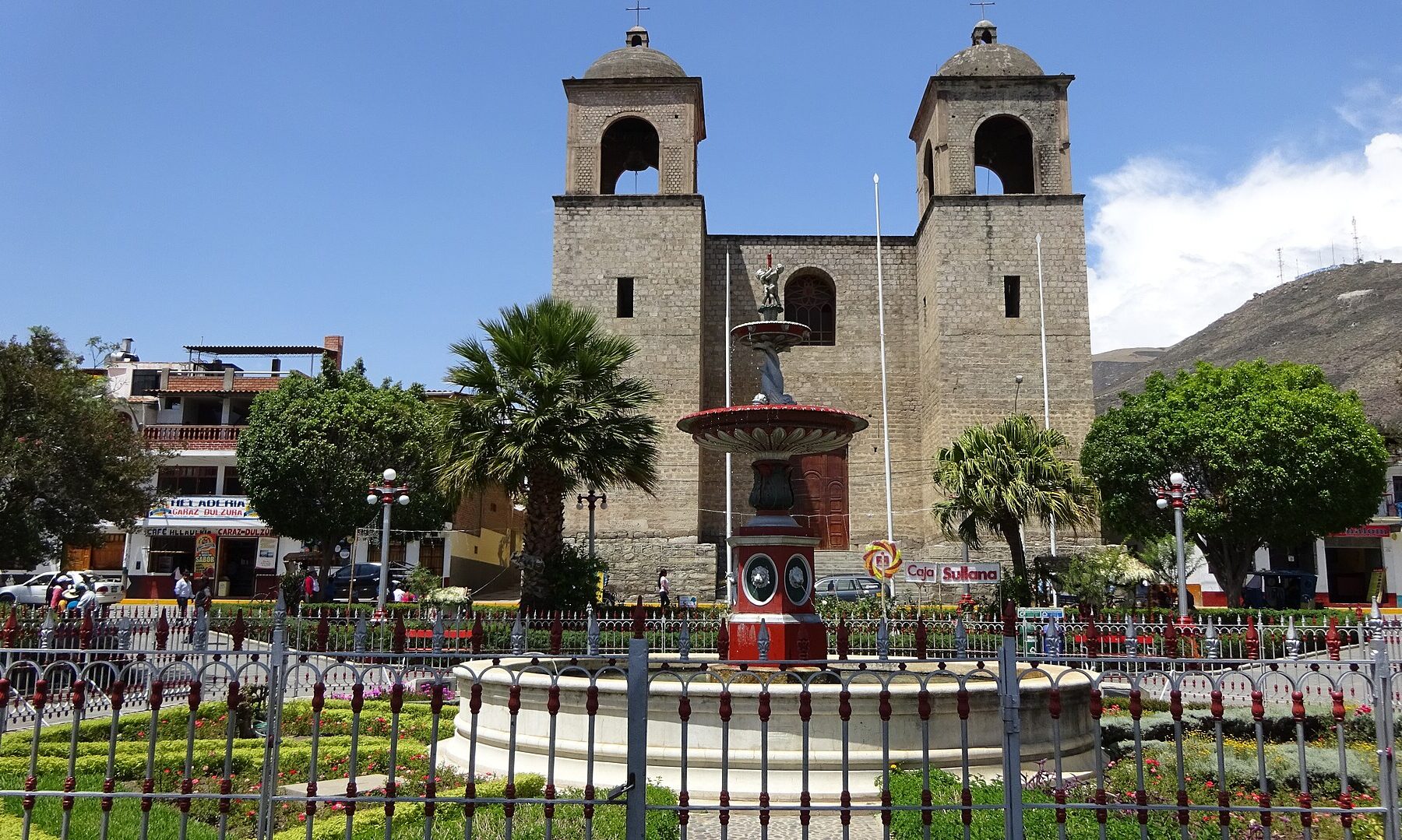 The main square of Caraz, a town in Peru's Áncash region