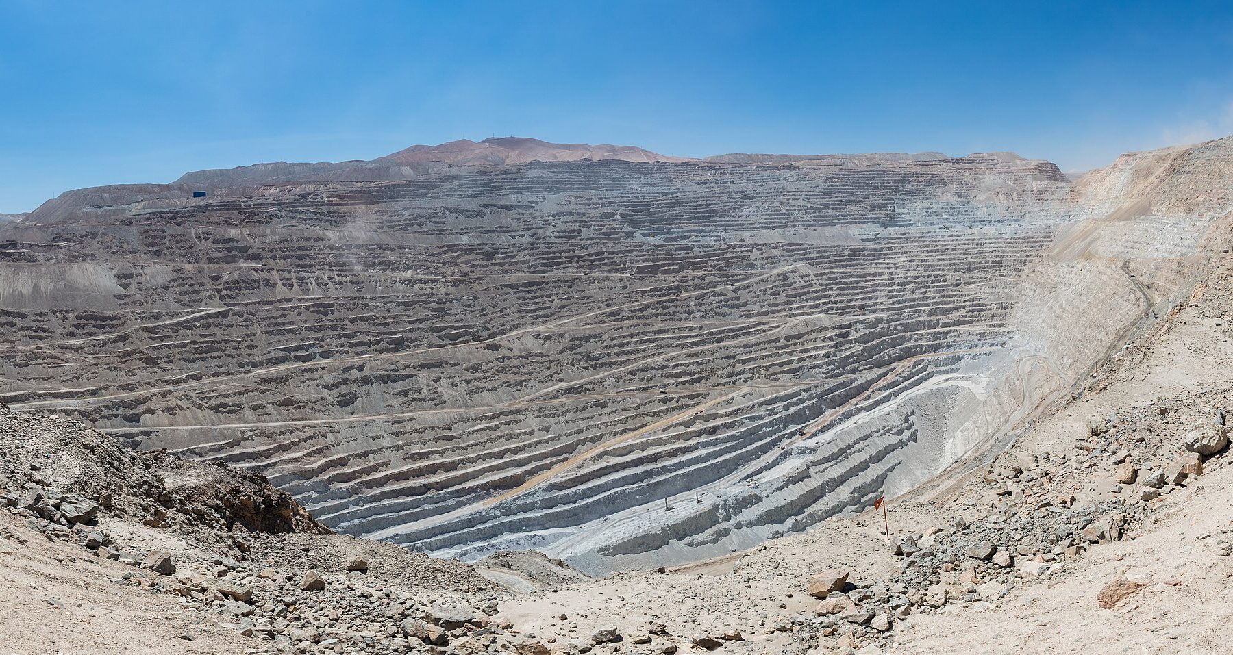 Copper mine pit with haul trucks