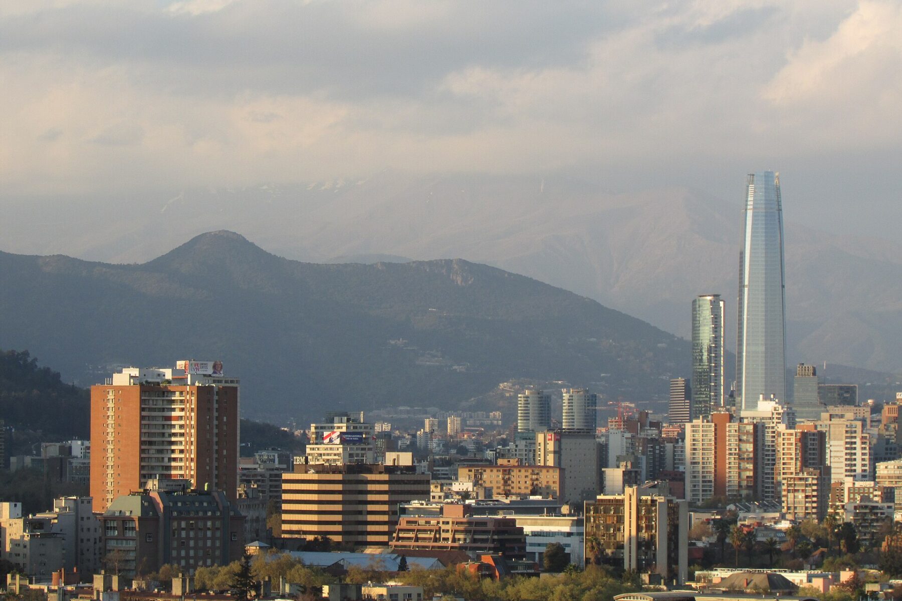 Santiago skyline with the Costanera Tower against the Andes
