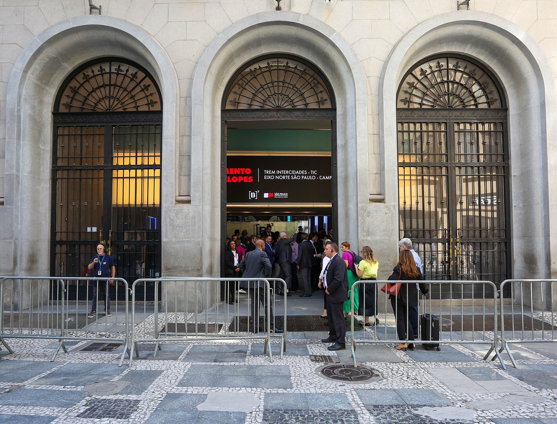 Traders and visitors outside the São Paulo stock exchange (B3)