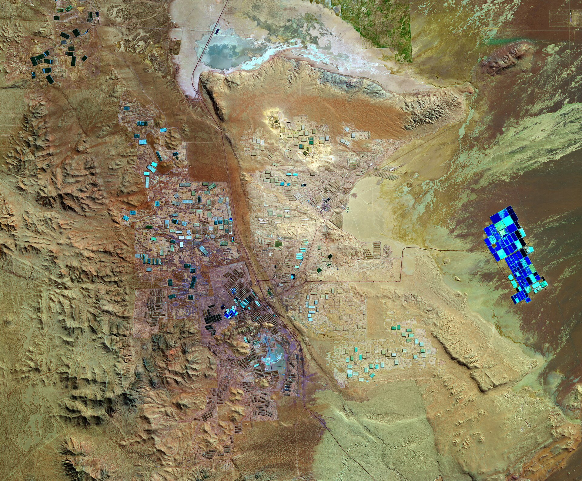 Lithium evaporation ponds in northern Chile seen from space