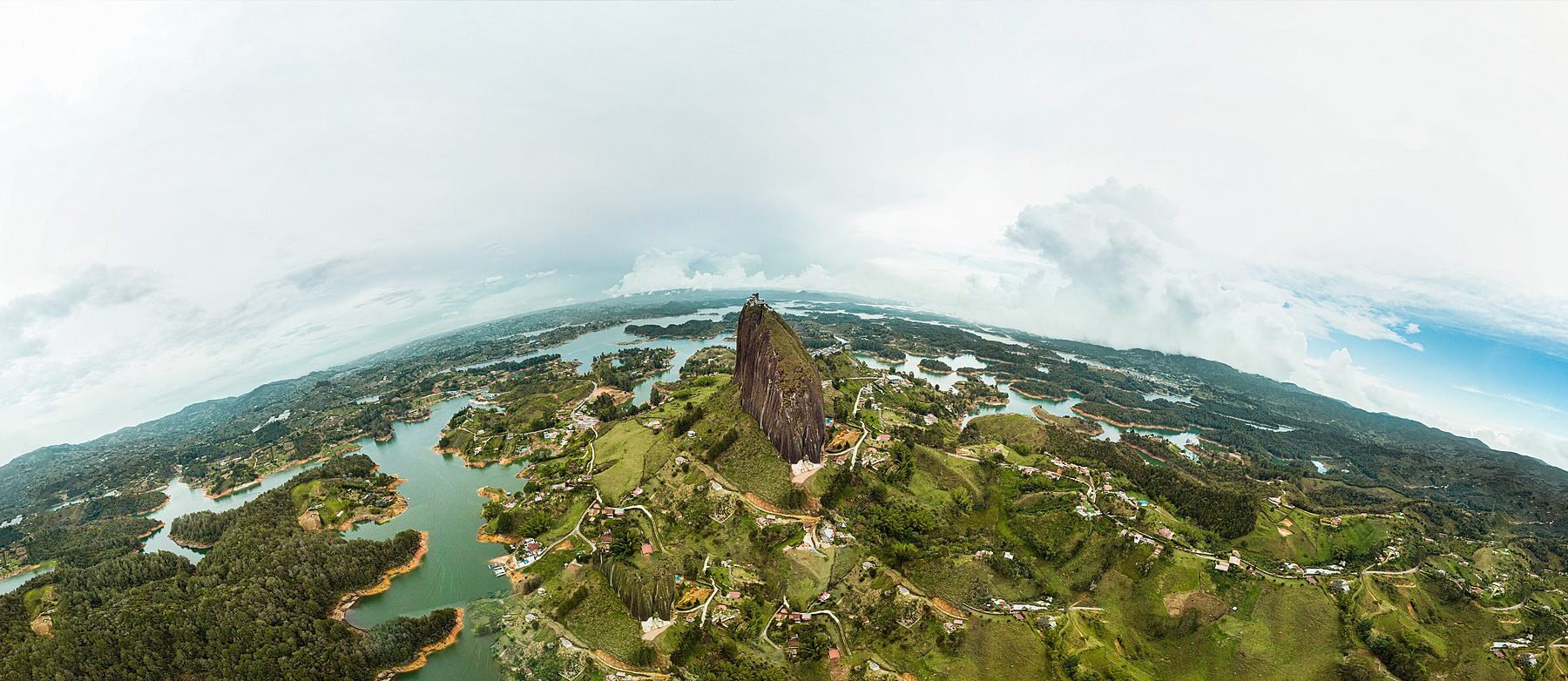 Aerial view of the Guatape reservoir and El Penol rock east of Medellin, Colombia