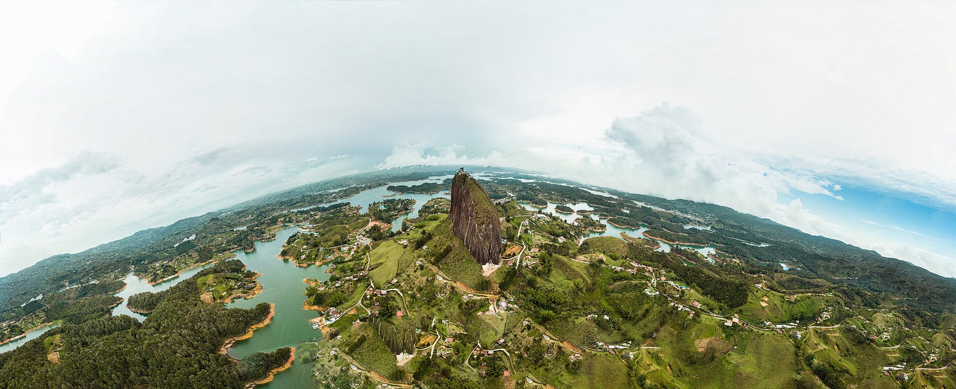 Aerial view of the Guatape reservoir and El Penol rock east of Medellin, Colombia