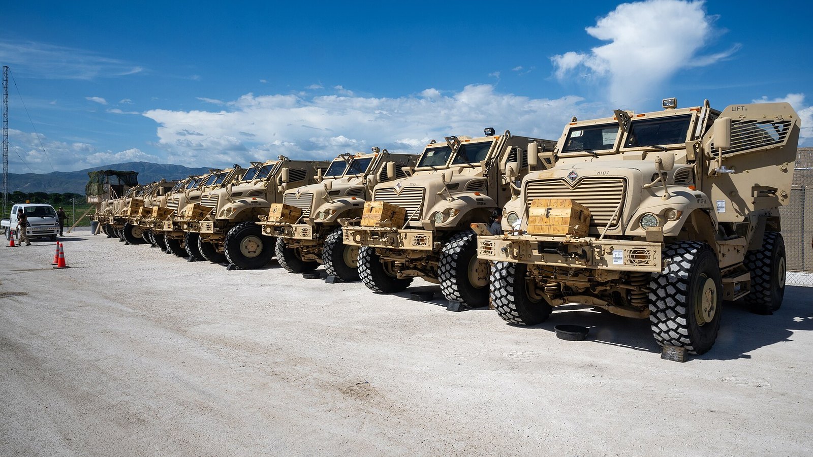 Armoured vehicles lined up for the multinational security mission in Haiti