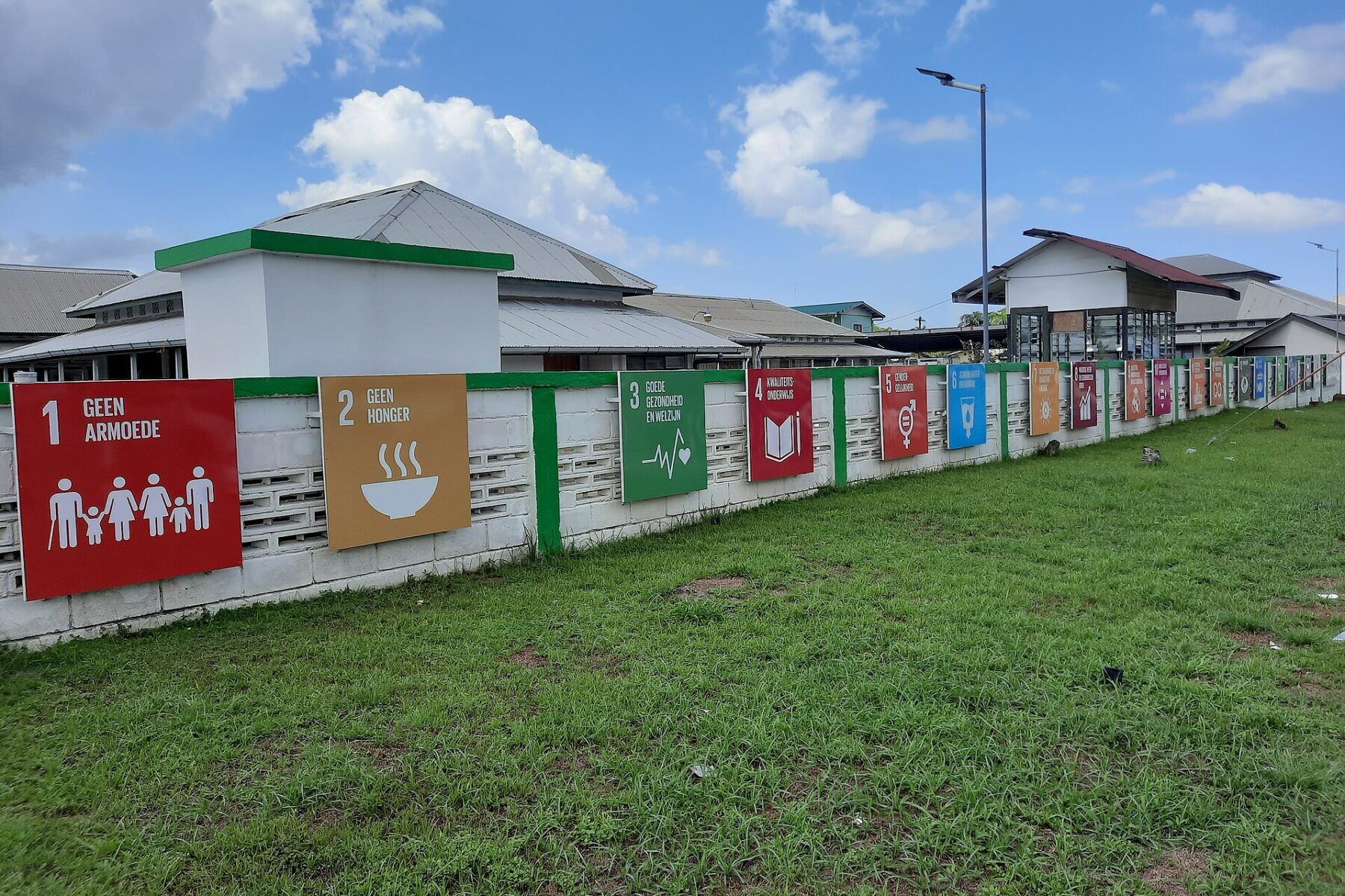 healthcare in Suriname: pavilion wards of 's Lands Hospitaal in Paramaribo behind a fence