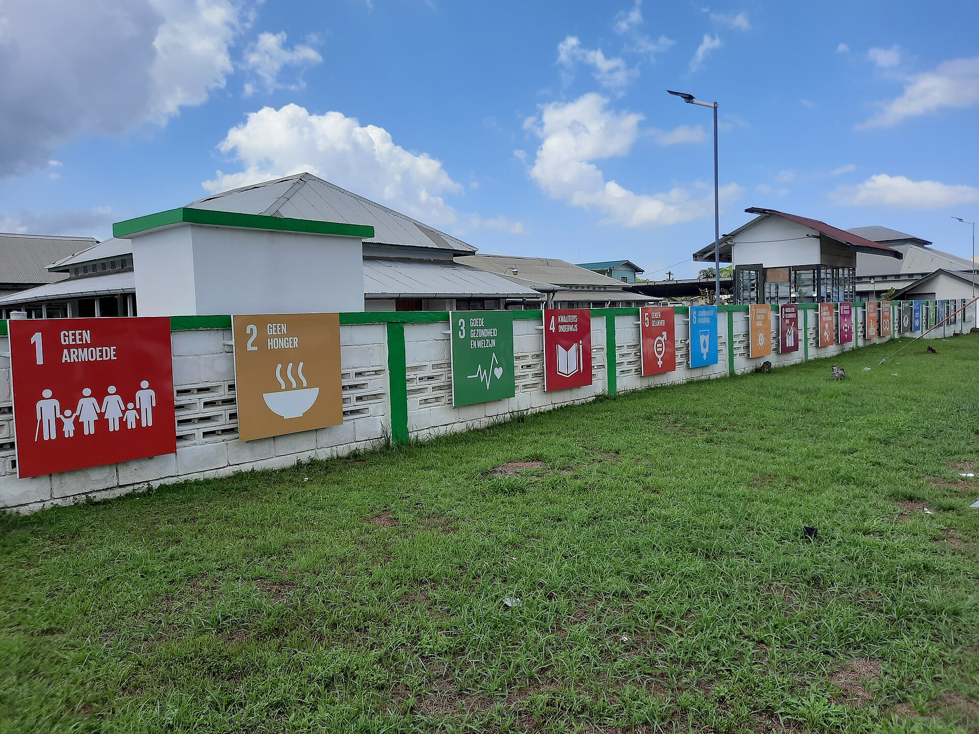 healthcare in Suriname: pavilion wards of 's Lands Hospitaal in Paramaribo behind a fence