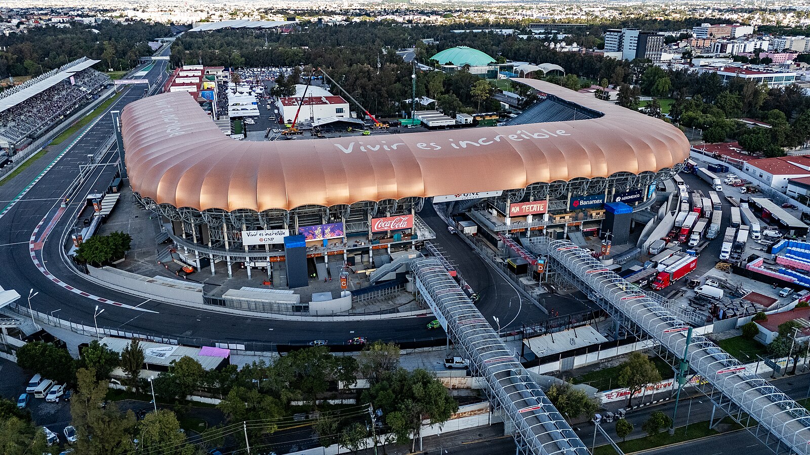 Aerial view of the Autodromo Hermanos Rodriguez and Estadio GNP Seguros in Mexico City