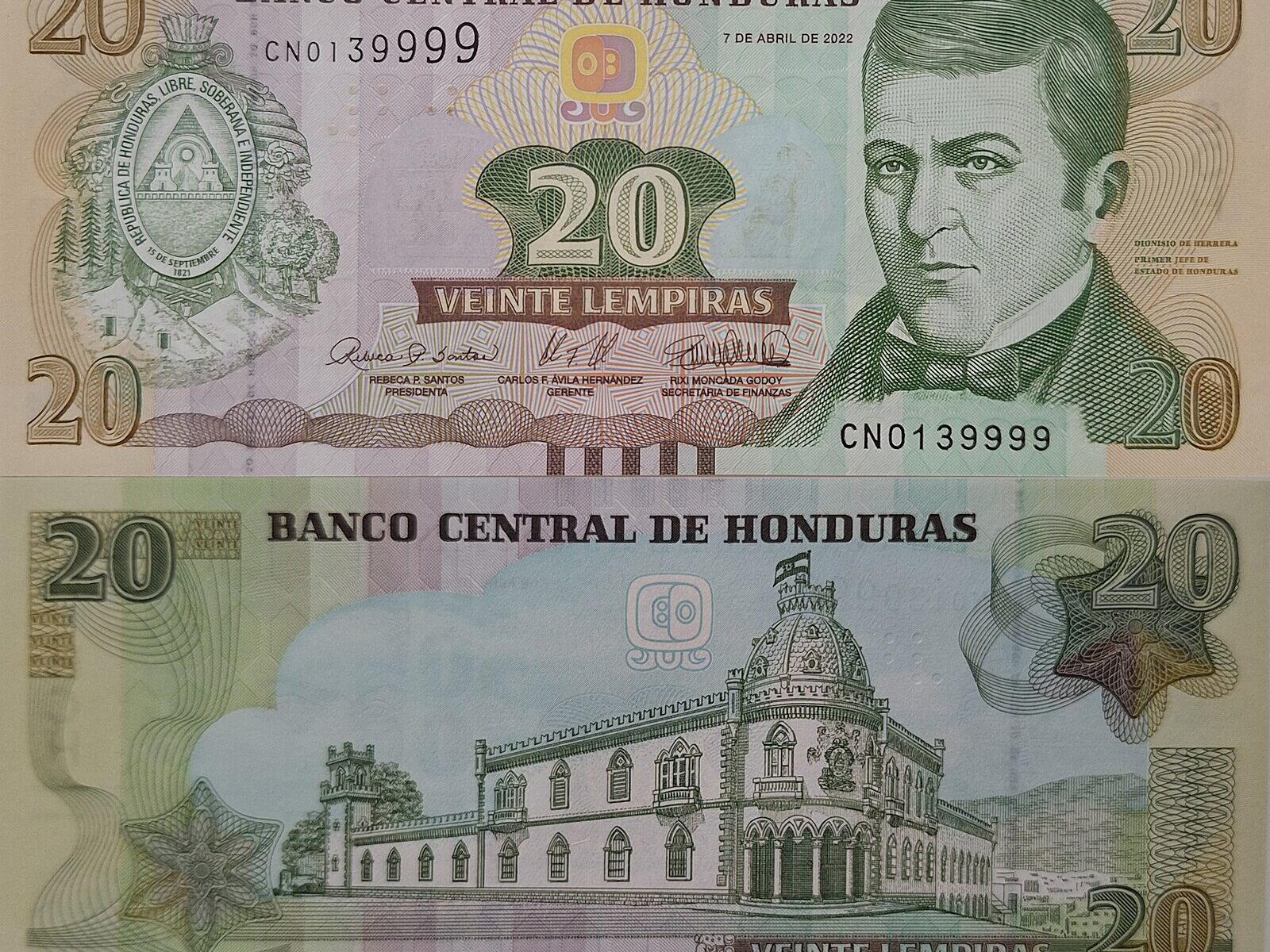 Honduras lempira banknote 20 lempiras