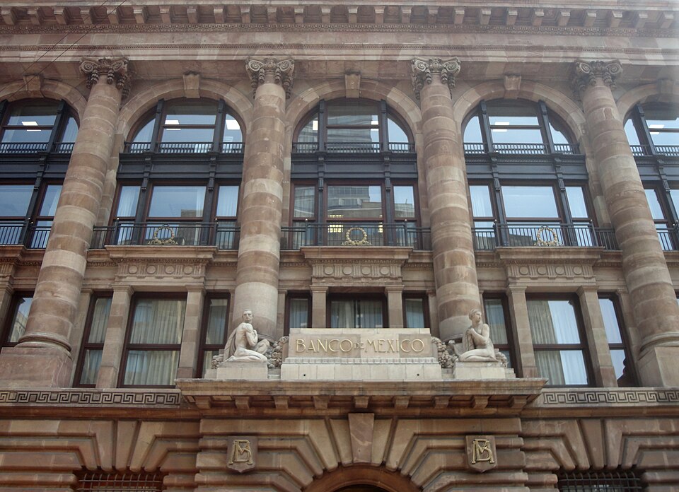 Facade of the Banco de Mexico headquarters in Mexico City