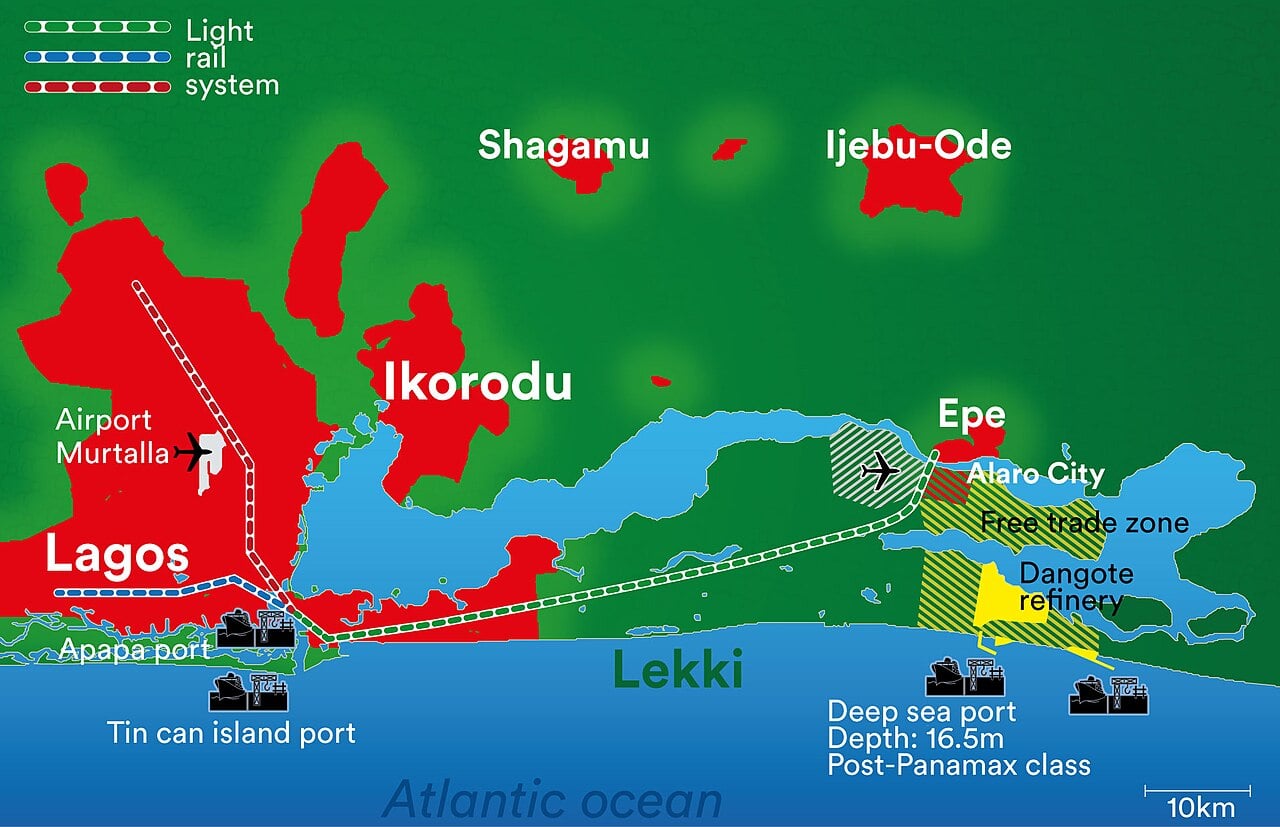 Map of Lagos and the Lekki coast showing the refinery site behind the Dangote Refinery workforce expansion