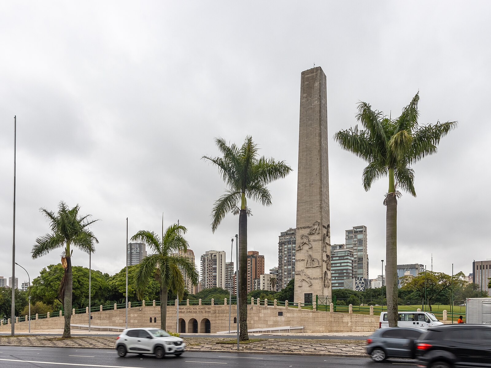 The Obelisco do Ibirapuera with palm trees in São Paulo, Brazil, site of the Ibira Taste Festival