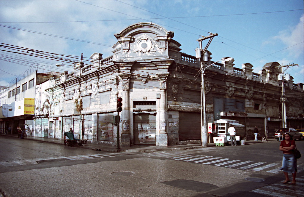 A neoclassical building on a street corner in Guatemala City, where the Roxana Baldetti asset-forfeiture trial is heard