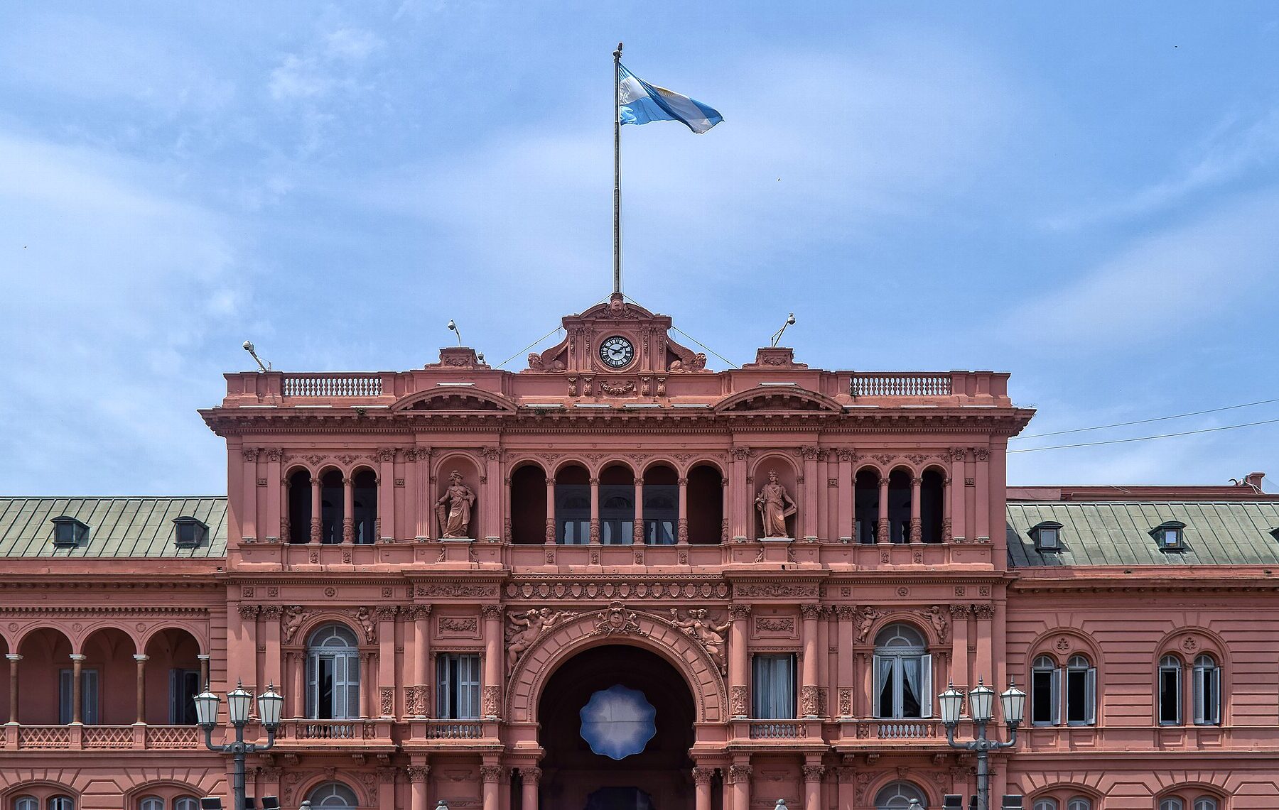 The pink facade of the Casa Rosada presidential palace in Buenos Aires