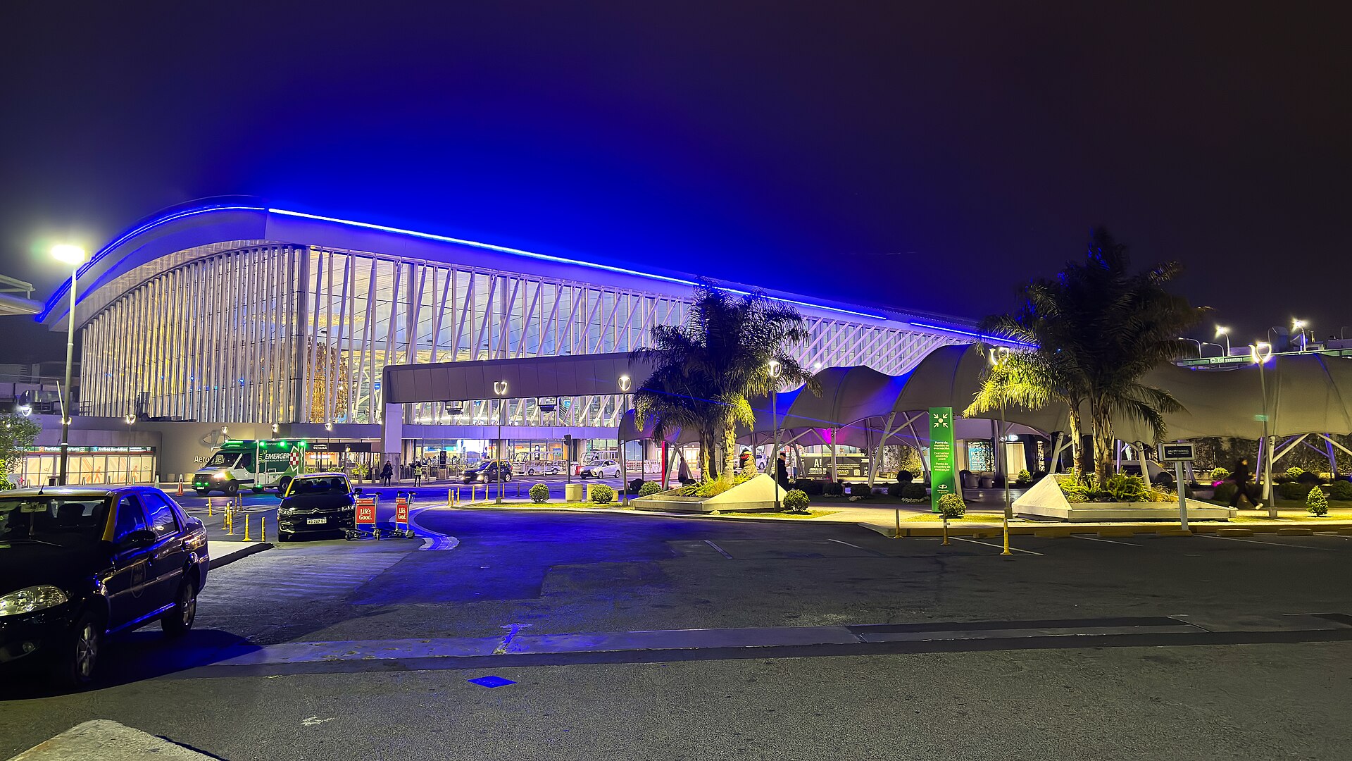 The terminal at Ezeiza international airport in Buenos Aires at night