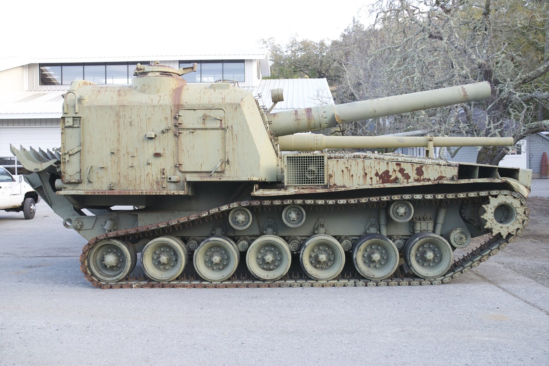 A self-propelled artillery vehicle on display