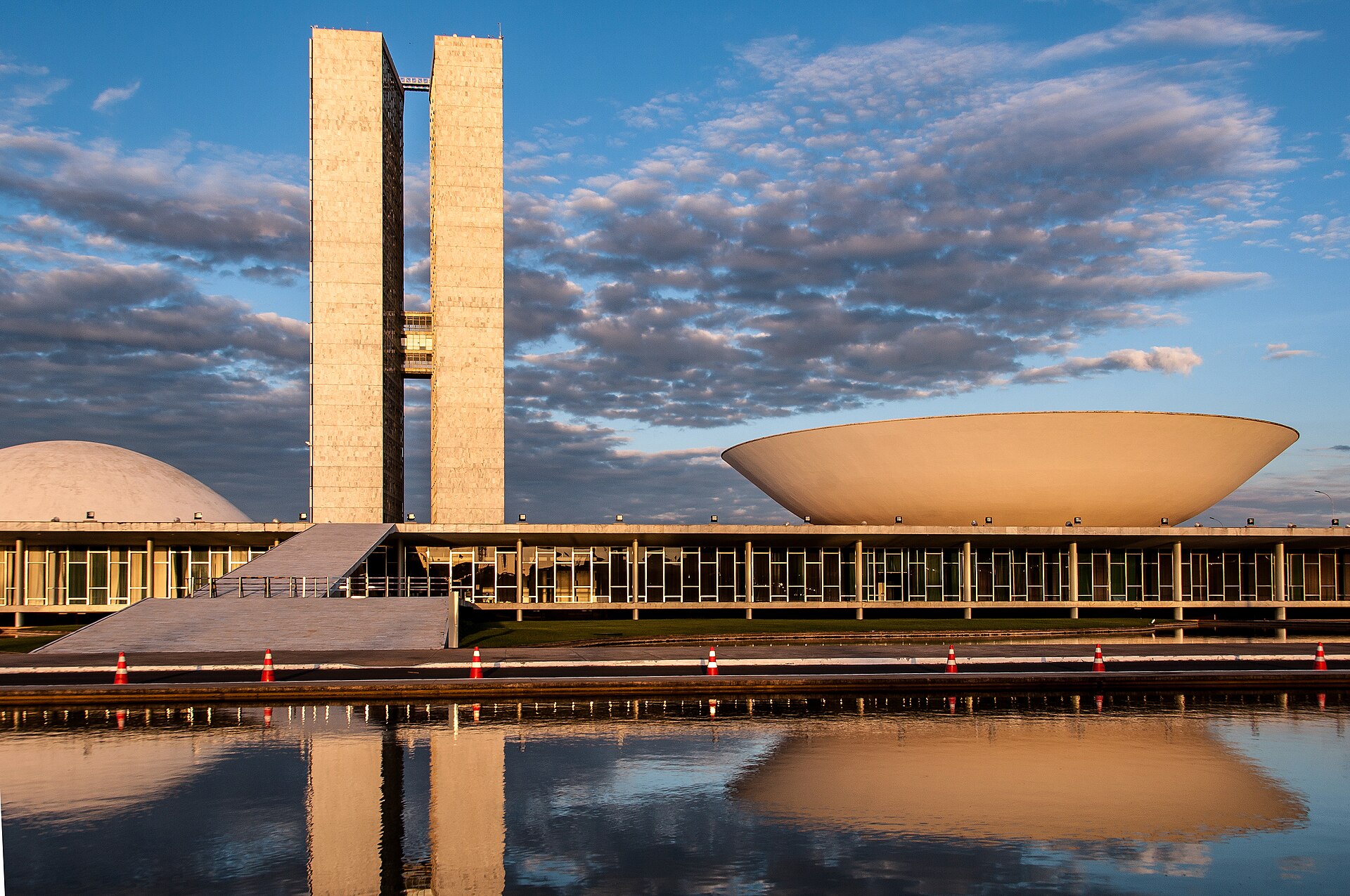 The National Congress building in Brasilia at dusk
