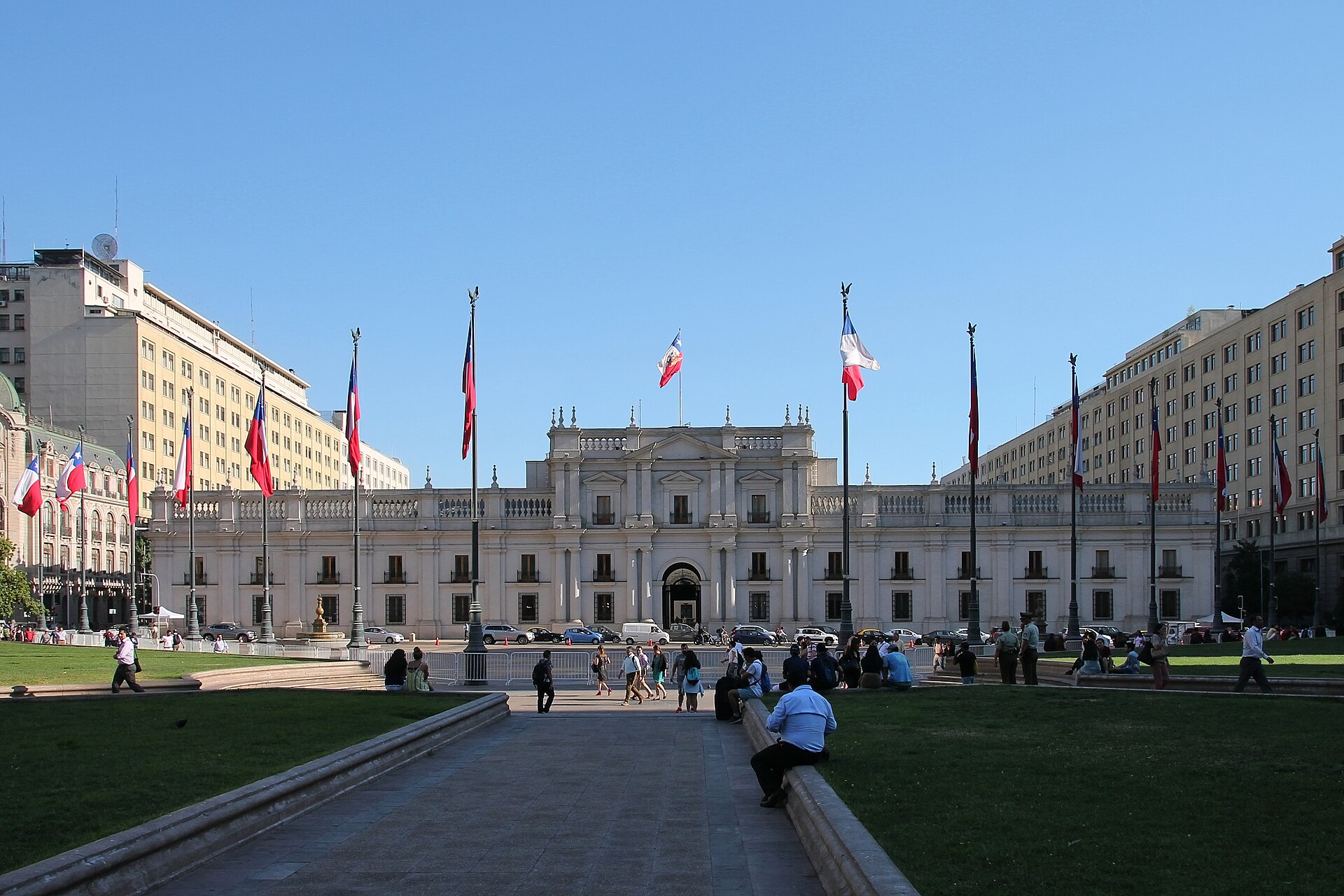 A view of La Moneda palace and its forecourt in Santiago