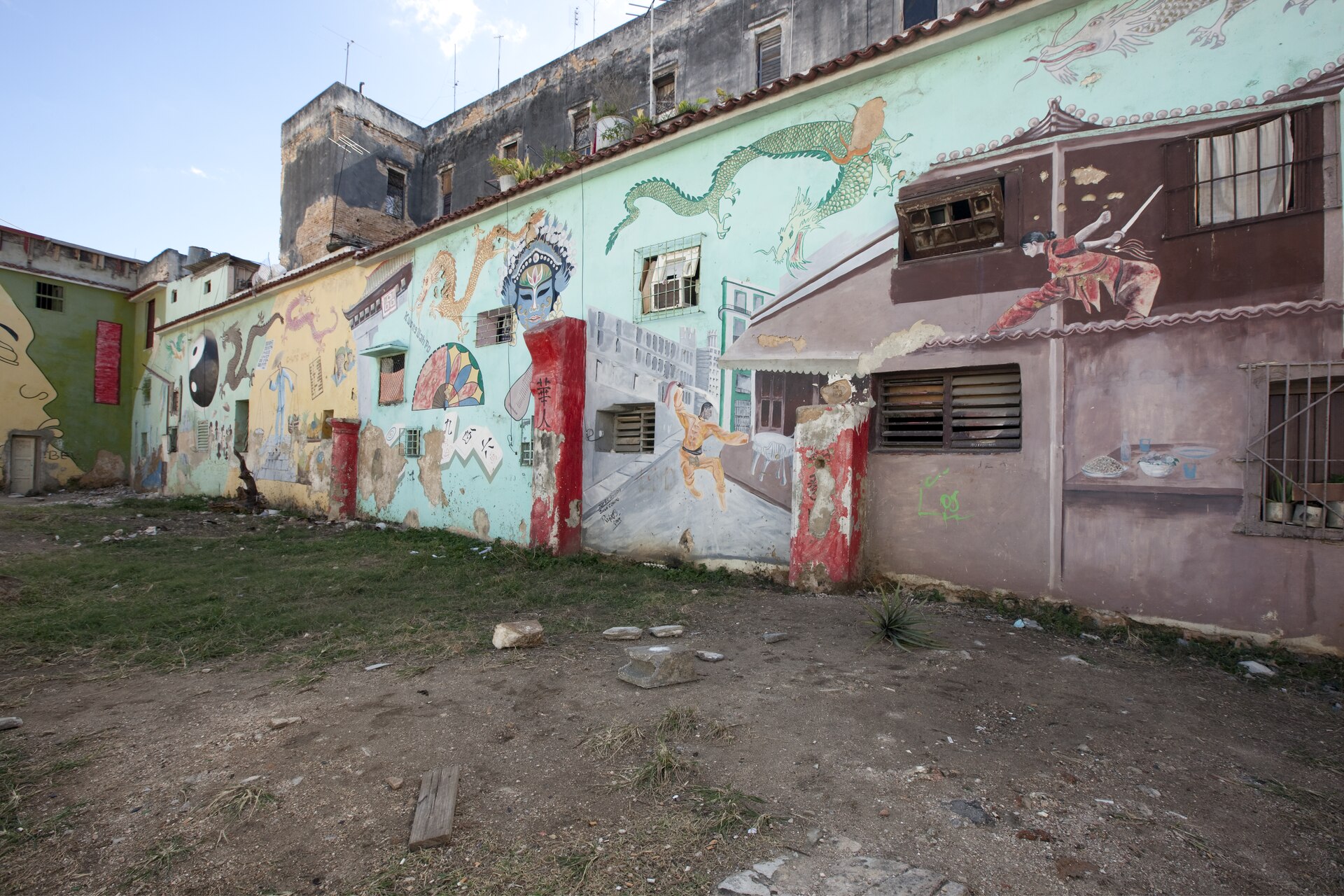 Murals painted on a building on Dragones Street in Havana