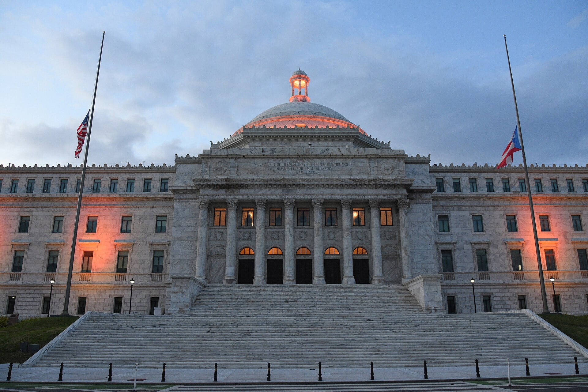 The Capitol building of Puerto Rico at dusk in San Juan