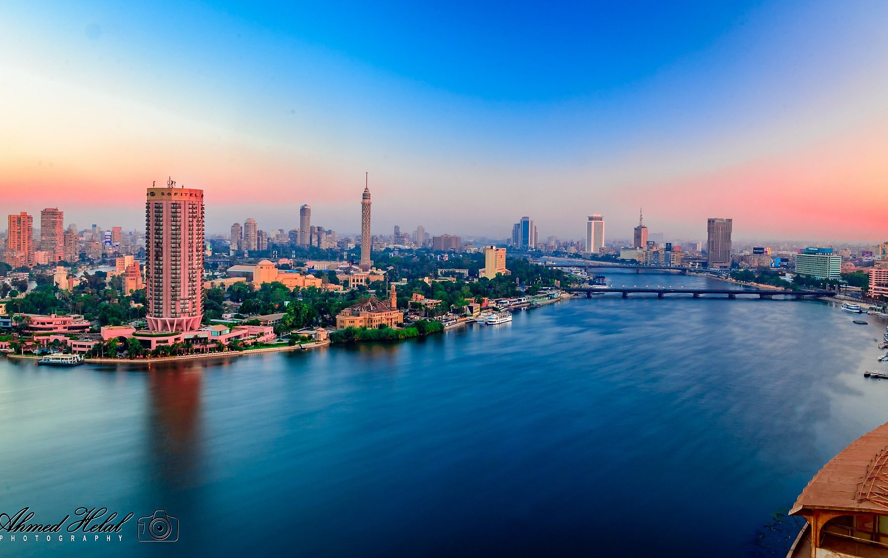 A view over Cairo with the Nile in the foreground