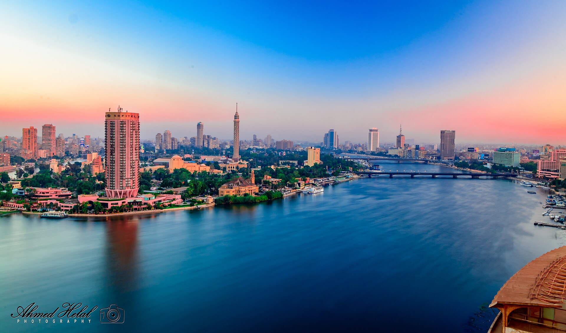 A view over Cairo with the Nile in the foreground