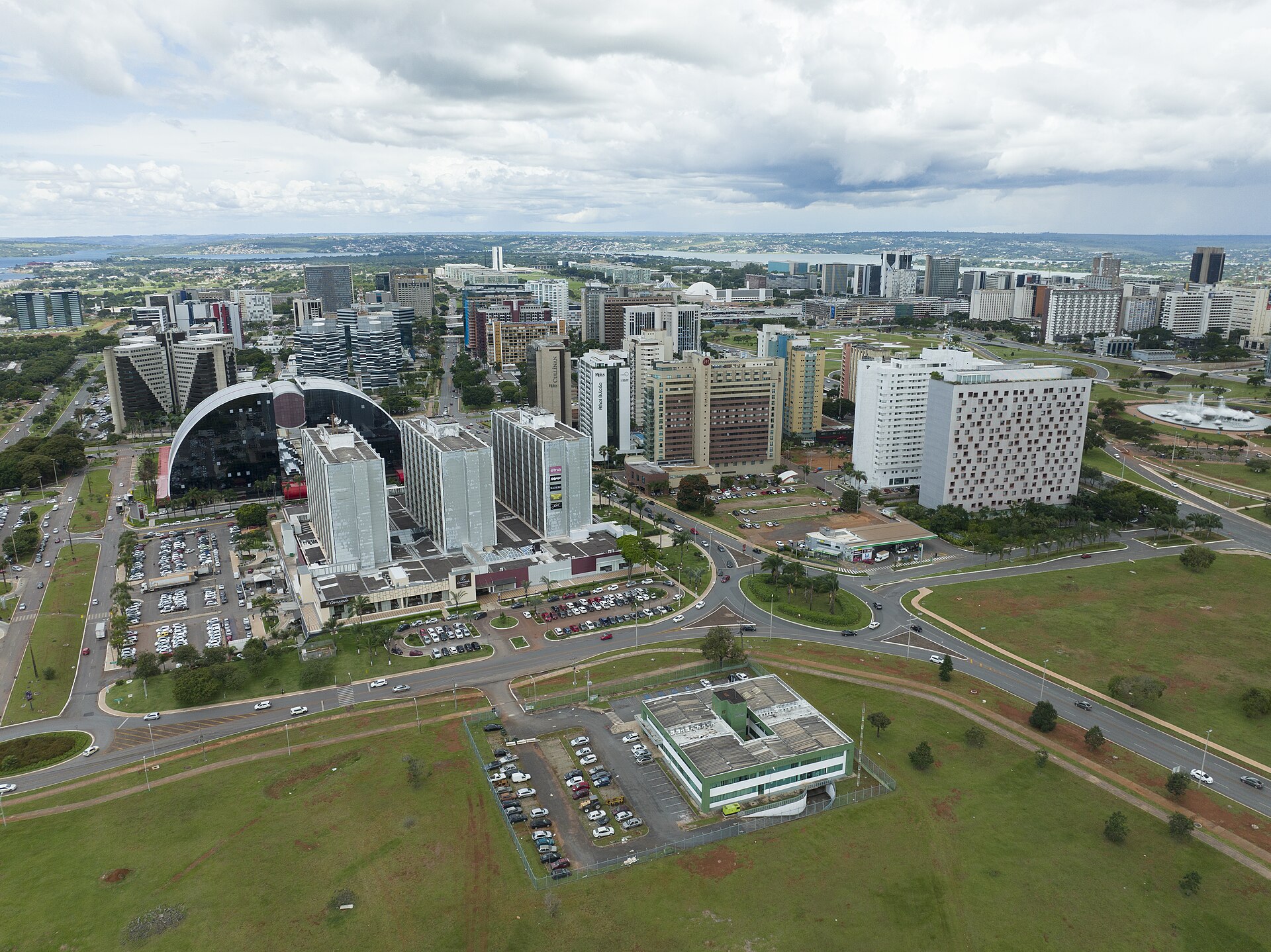 Aerial view of central Brasília with government buildings