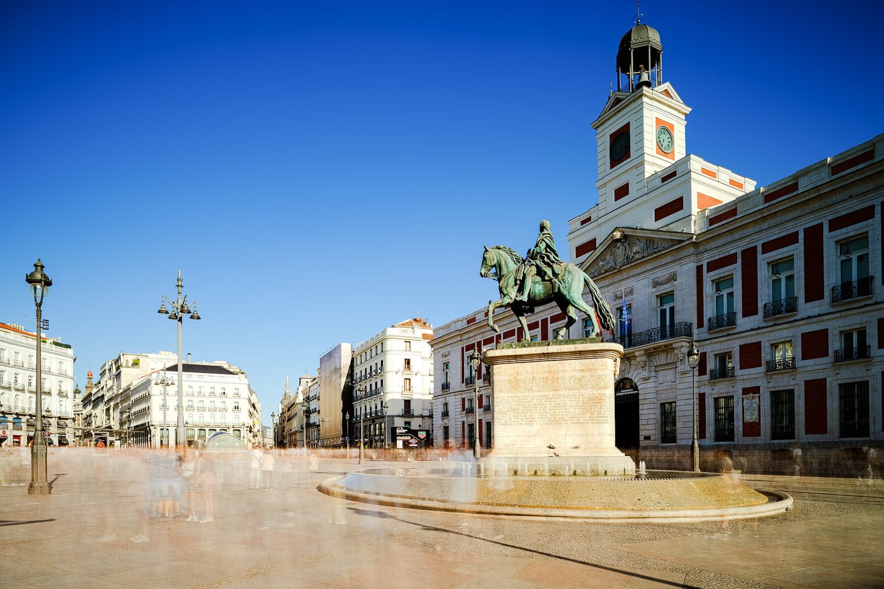 The Puerta del Sol square in central Madrid on a clear morning