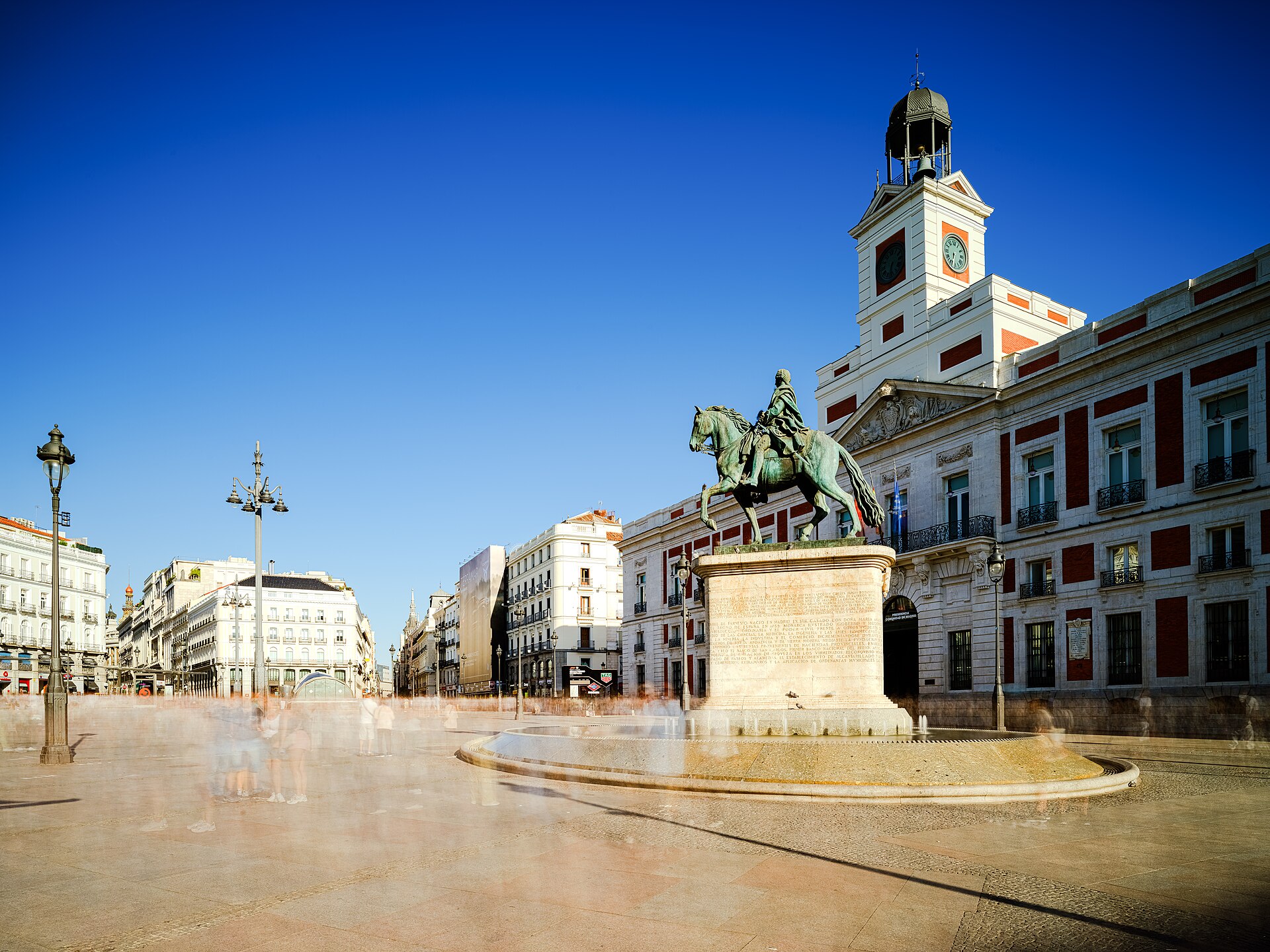 The Puerta del Sol square in central Madrid on a clear morning