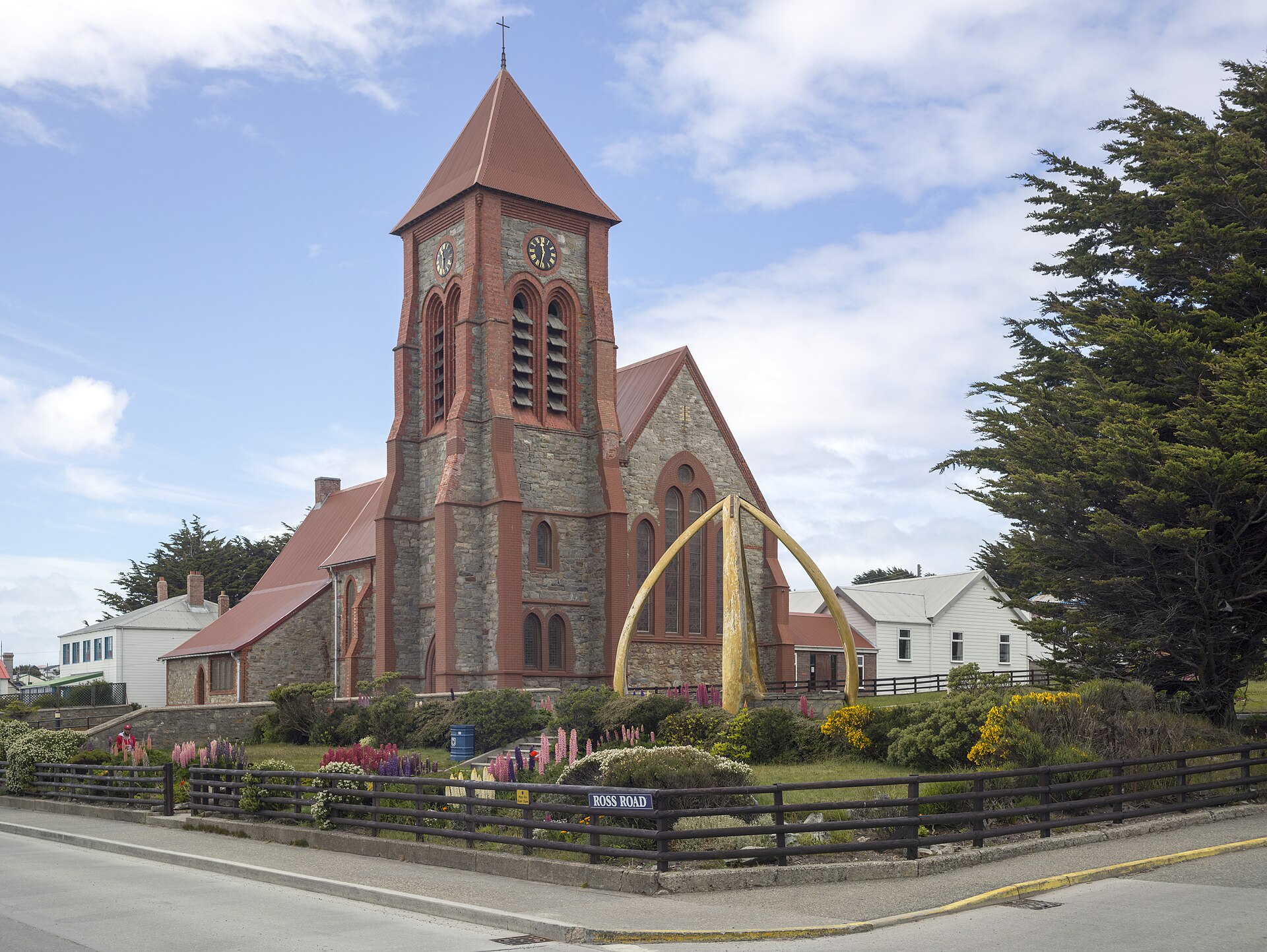 The cathedral and waterfront at Stanley in the Falkland Islands