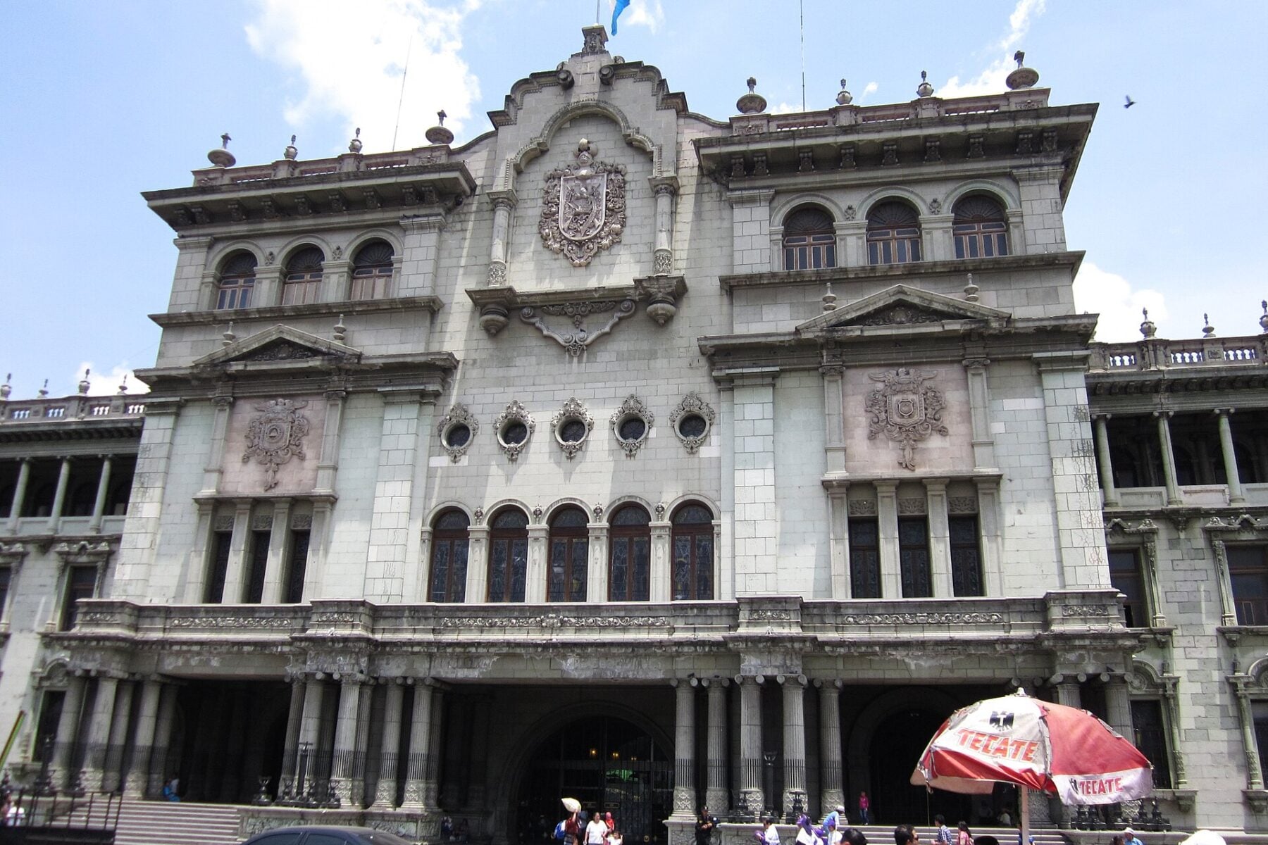 The green stone facade of the National Palace of Culture in Guatemala City