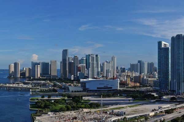 The downtown Miami skyline in Florida, United States