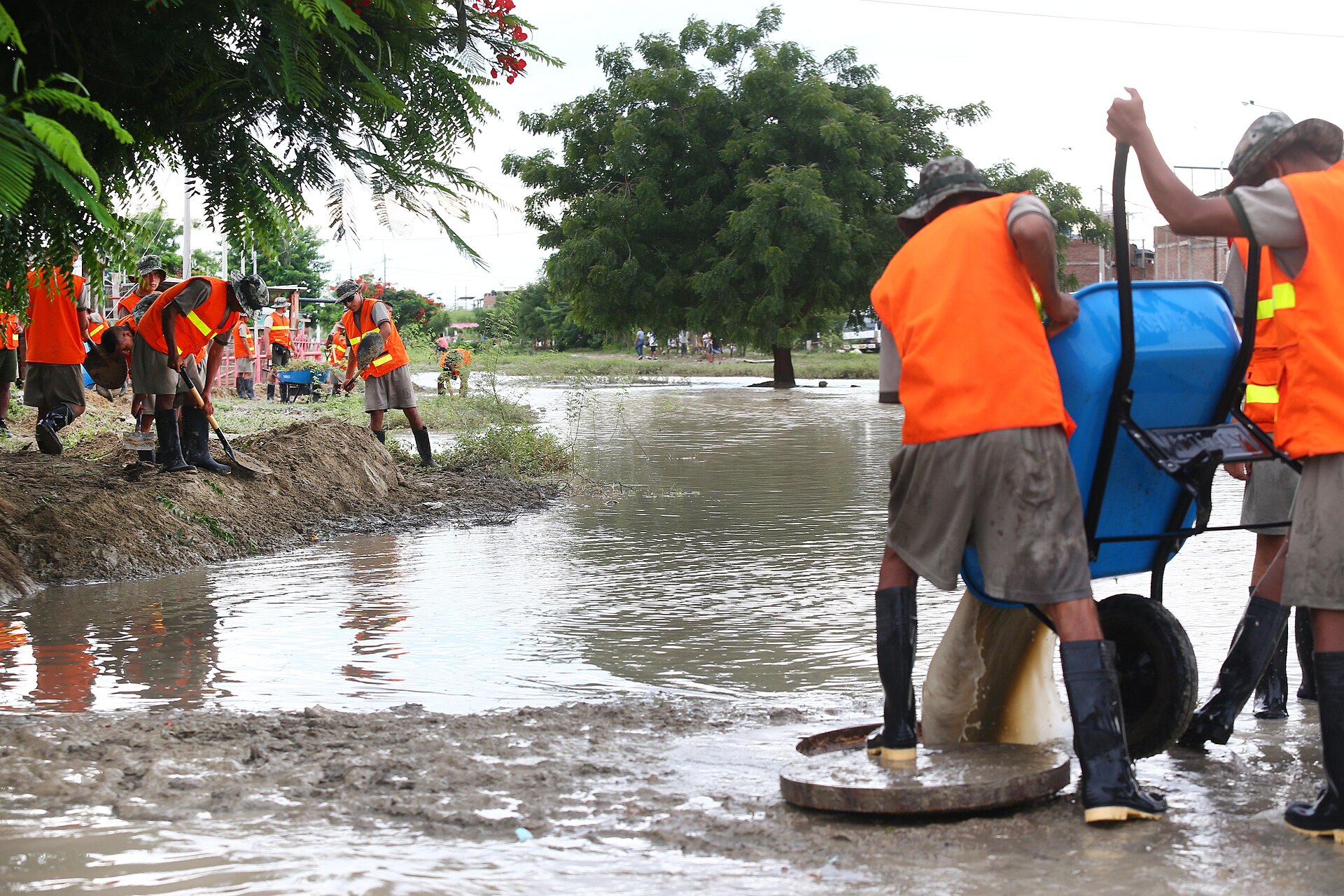 Heavy machinery being deployed for river works in northern Peru