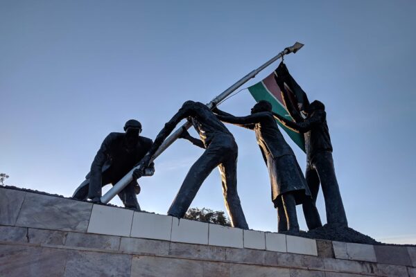 The flag-raising monument at Uhuru Gardens Memorial Park in Nairobi, Kenya, where Keinemusik perform on 21 November 2026
