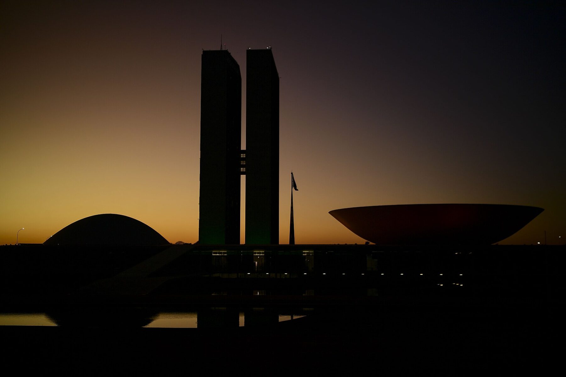 Brazil's National Congress in Brasília silhouetted at dawn