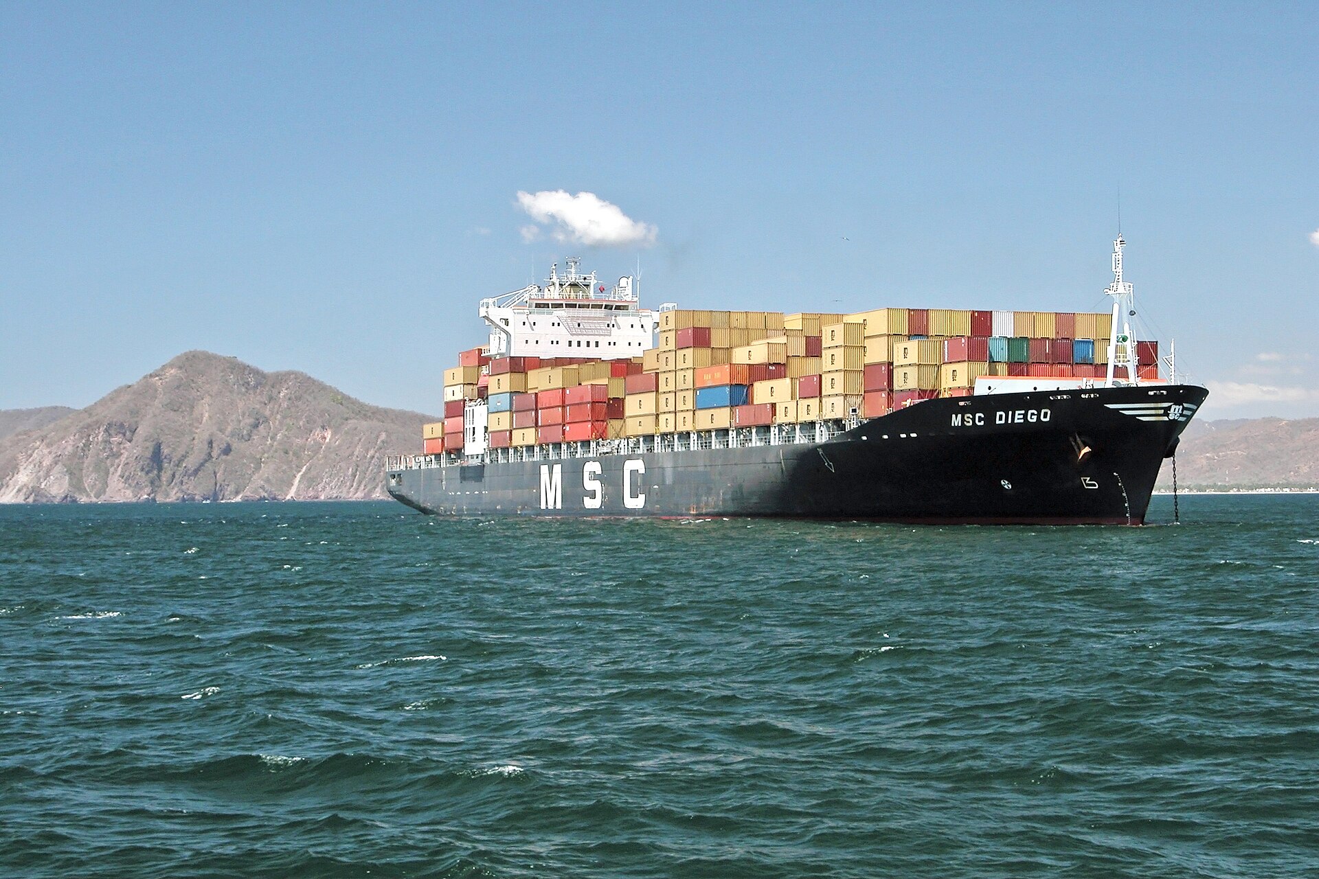 Mexico exports - A container ship off the port of Manzanillo, Colima