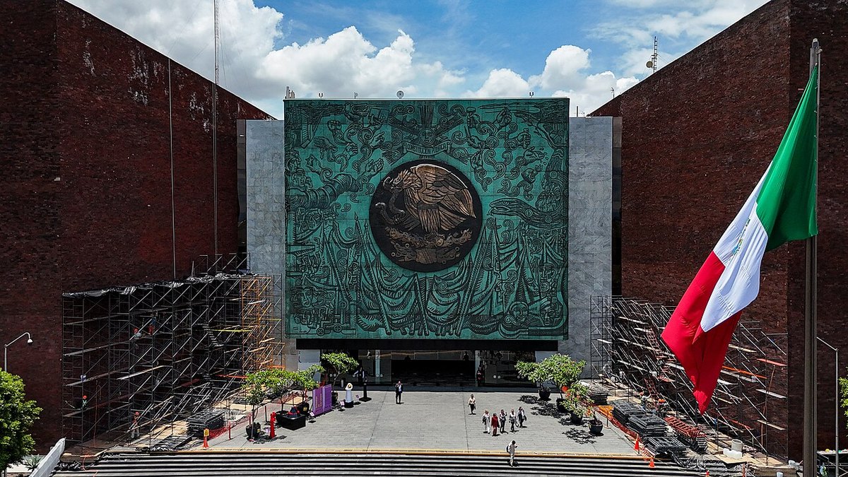 The Legislative Palace of San Lazaro in Mexico City, with the bronze national eagle relief above the main entrance