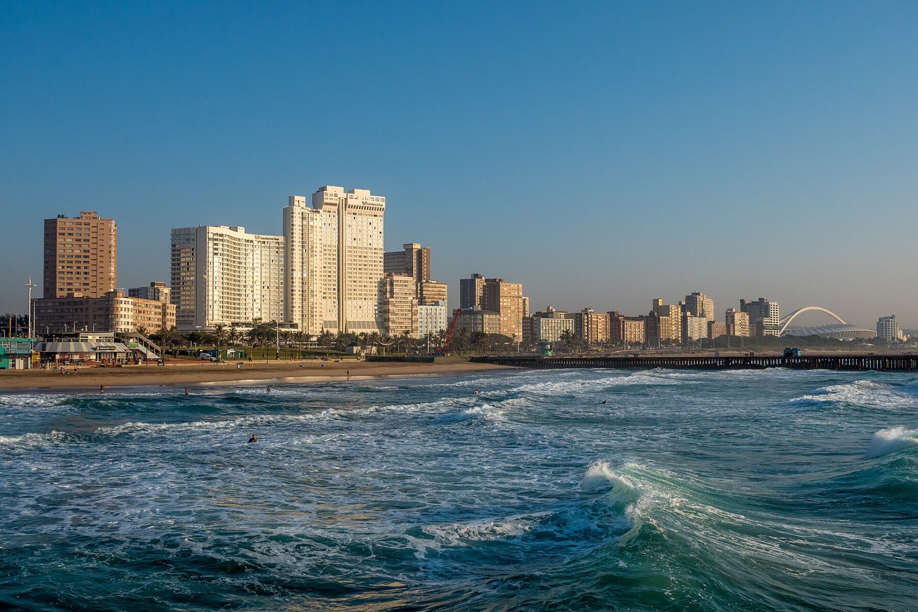 Durban skyline, beach, and ocean waves