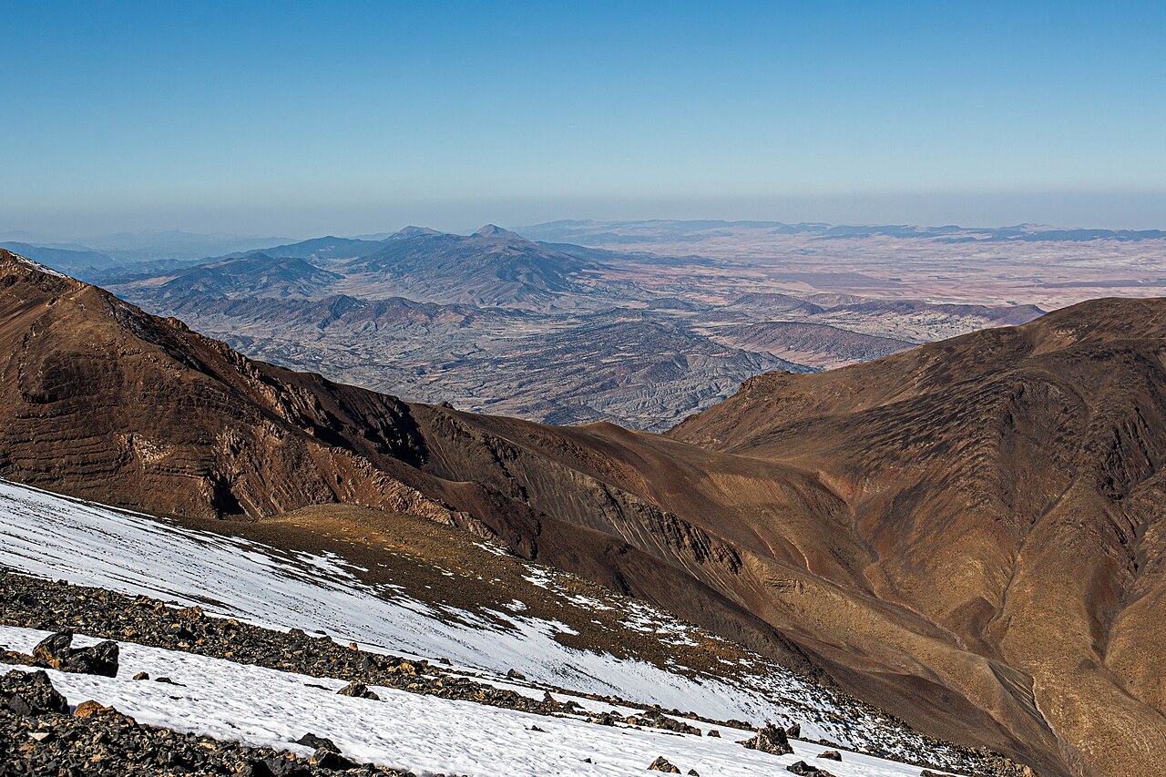 Morocco explained 2026 — snow on the eastern High Atlas above the arid plateau