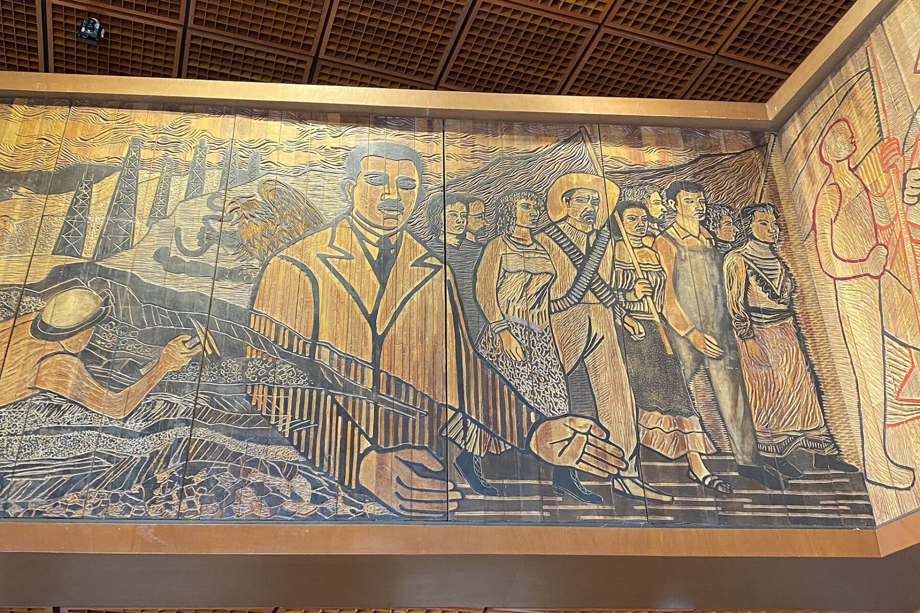 Interior hall of Mexico's Chamber of Deputies with a large mural