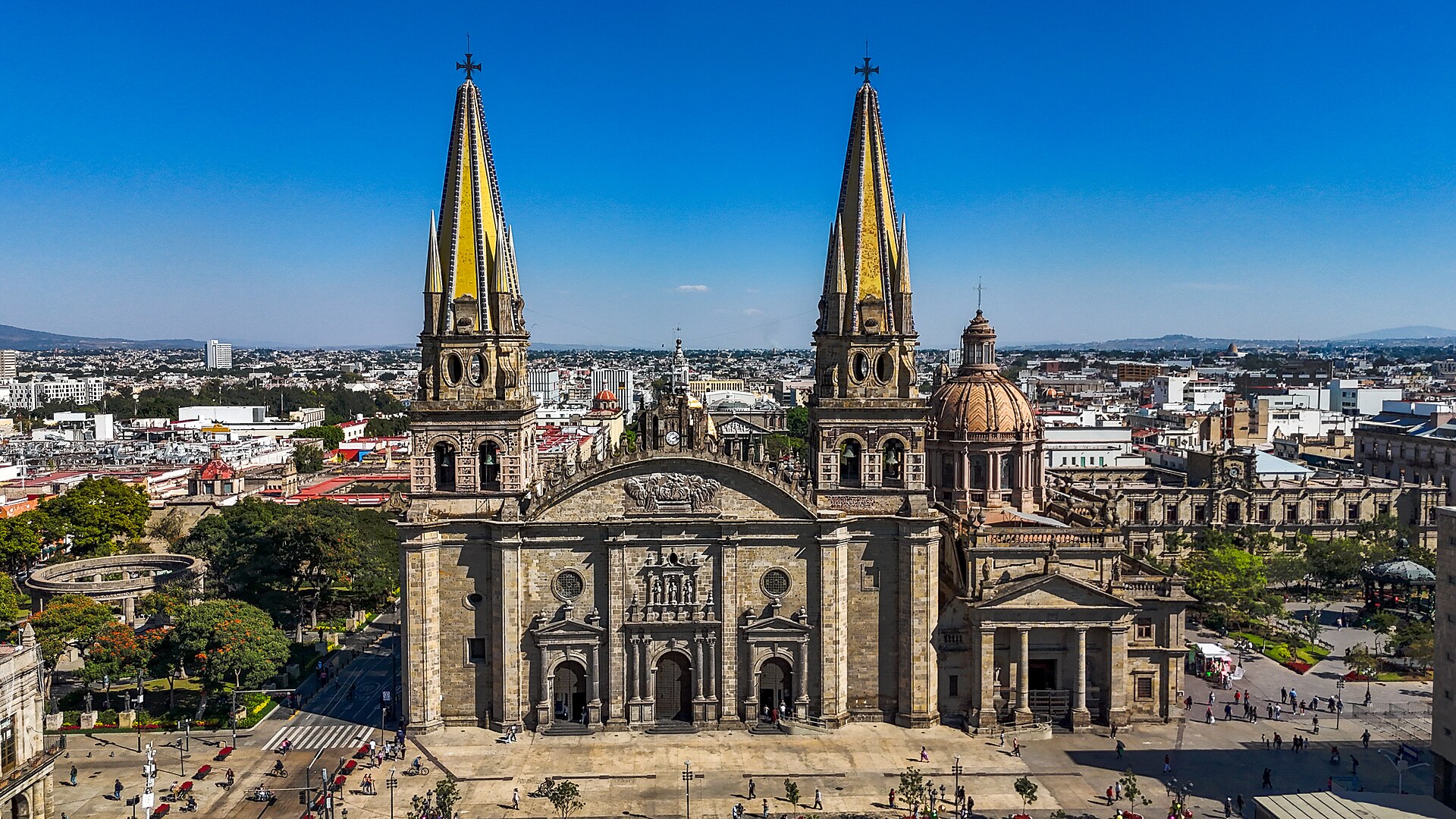 The metropolitan cathedral of Guadalajara, Jalisco, seen from above