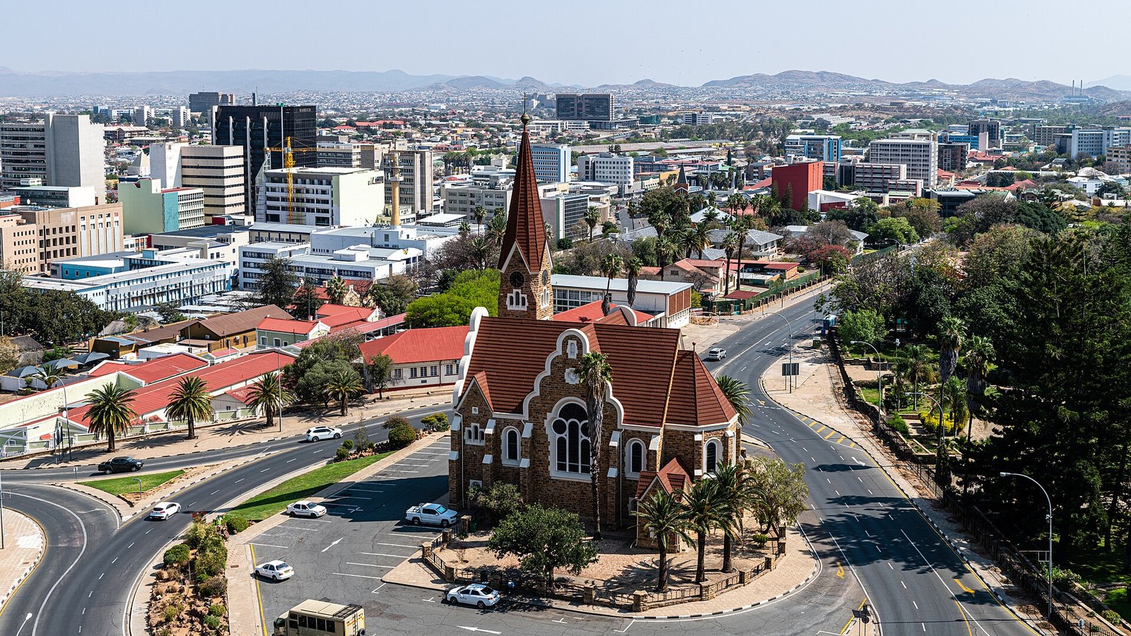 Christ Church and the city centre of Windhoek, Namibia