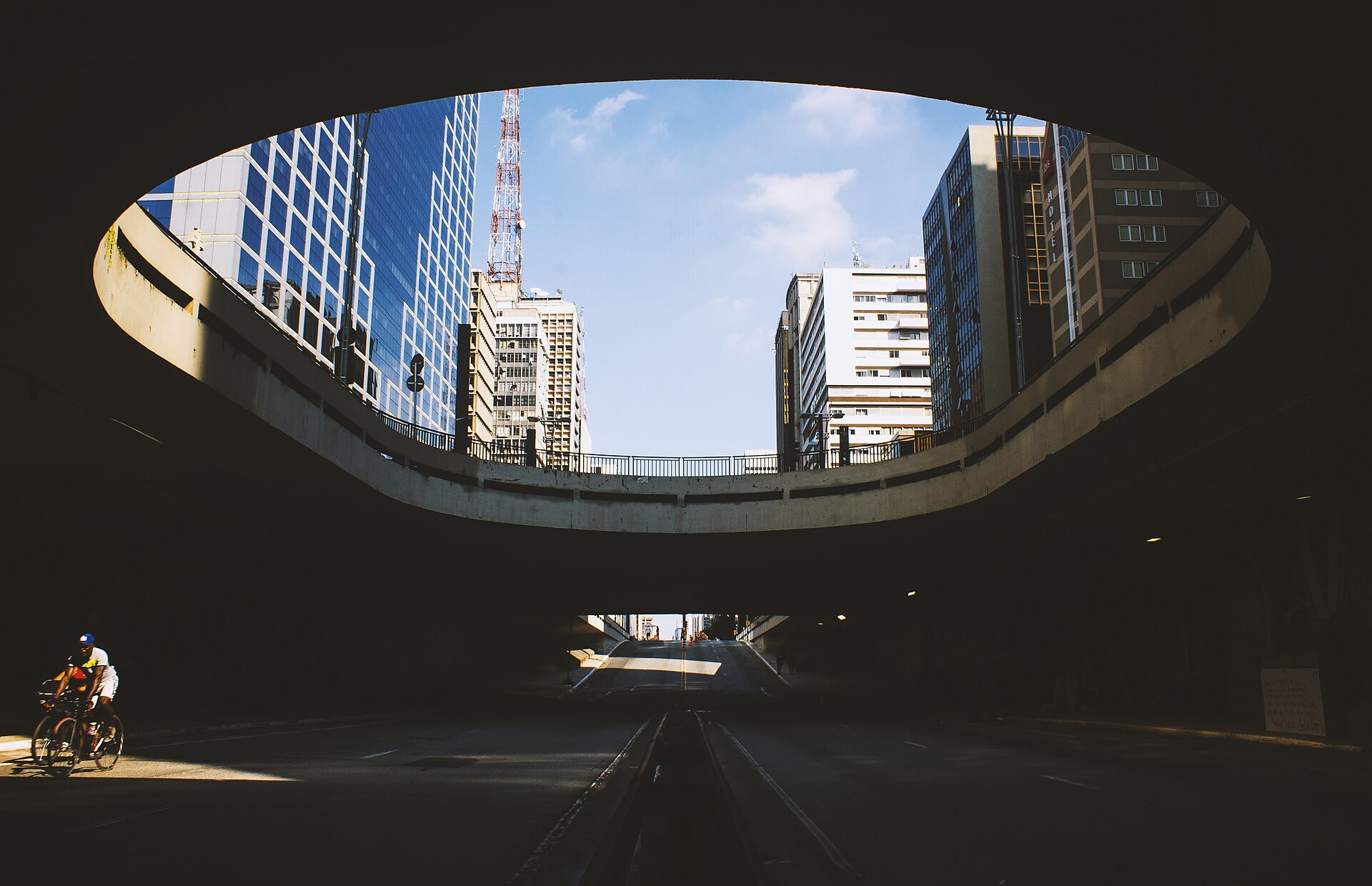 The underpass beneath Avenida Paulista in São Paulo, with office towers above it