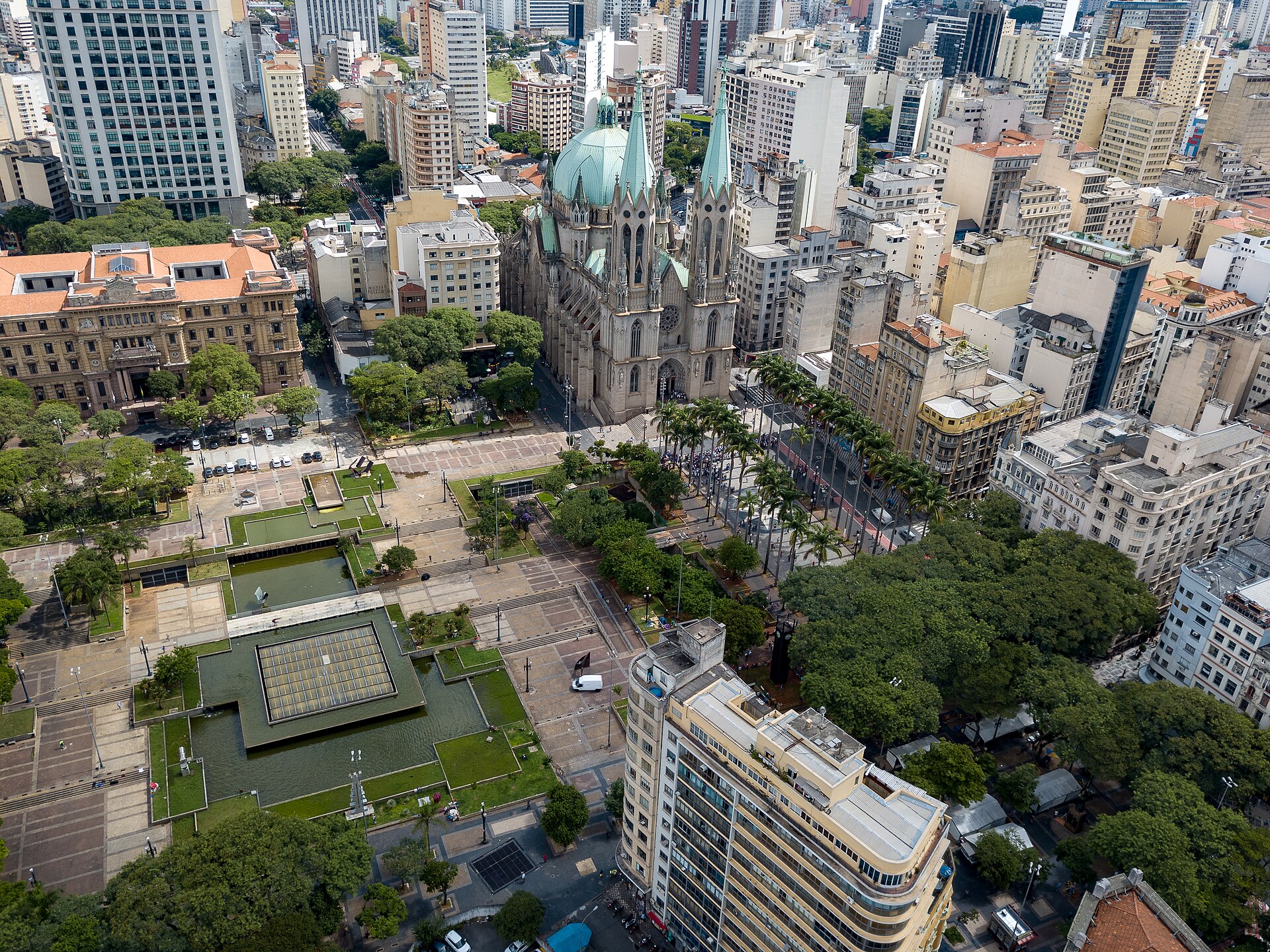 An aerial view of Praça da Sé and the old centre of São Paulo